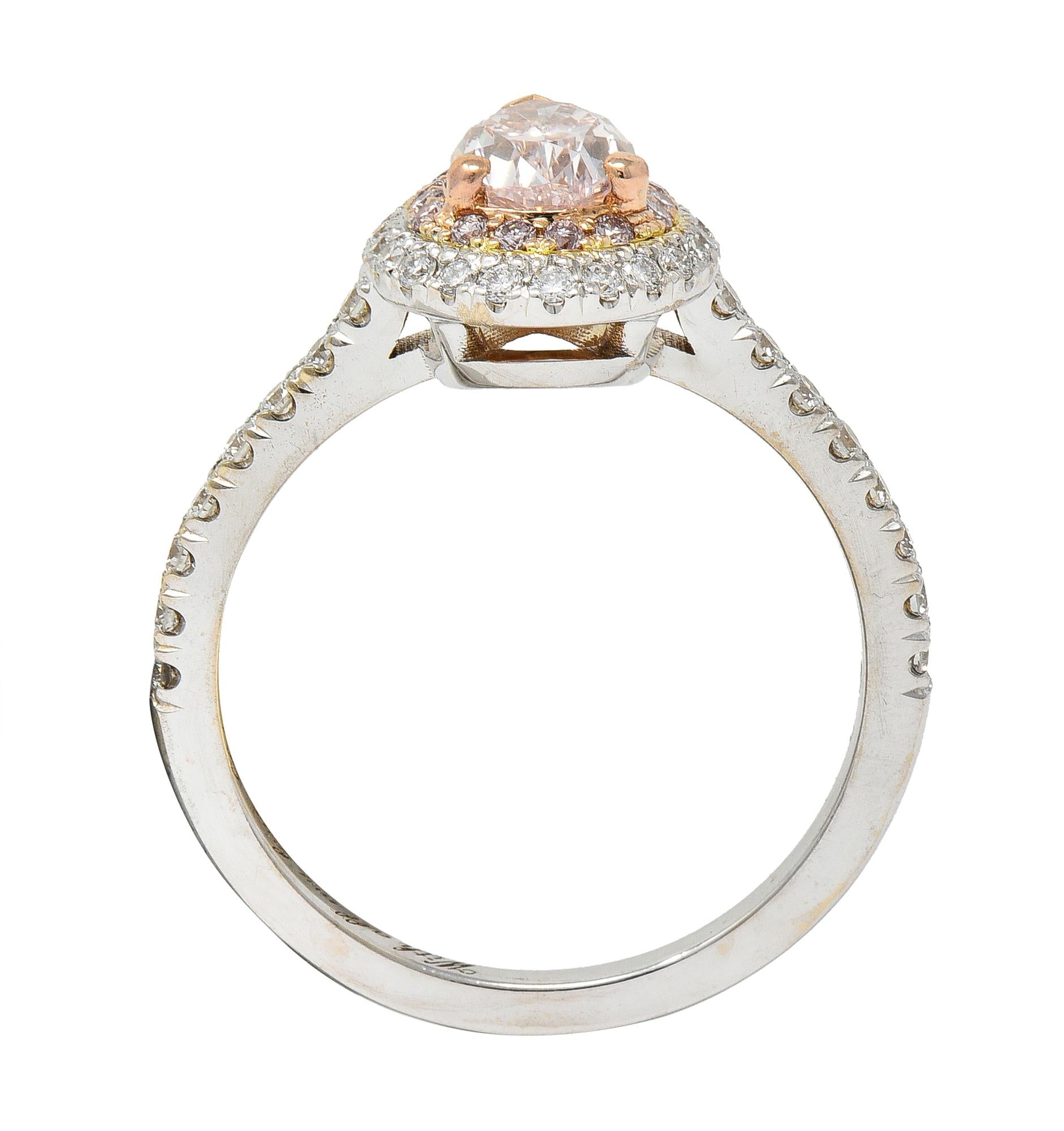 1.38 CTW Pear Fancy Pink Diamond 18 Karat Gold Gold Halo Engagement Ring GIA