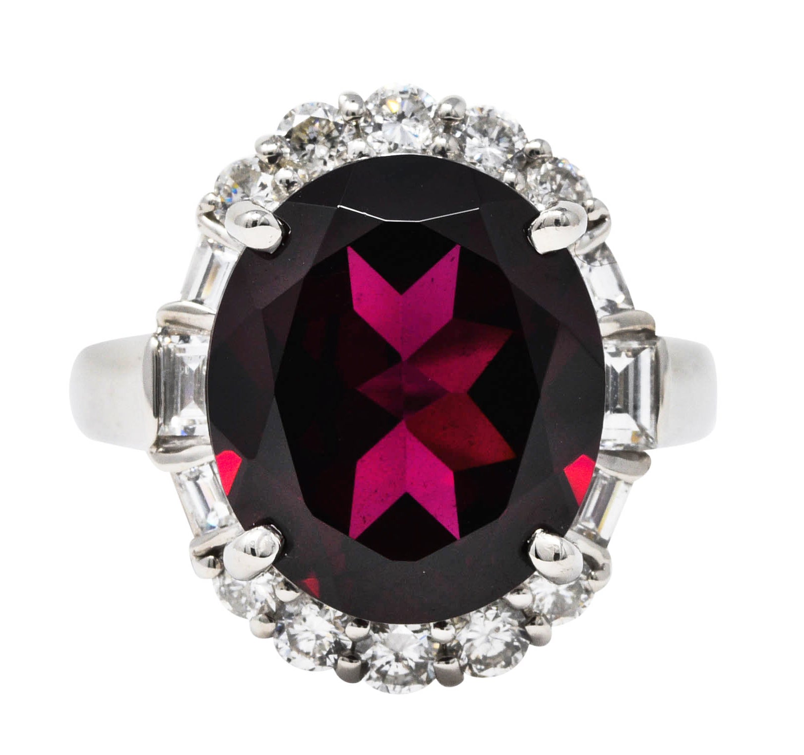 Contemporary Garnet Diamond Platinum Gemstone Cluster RingRing - Wilson's Estate Jewelry