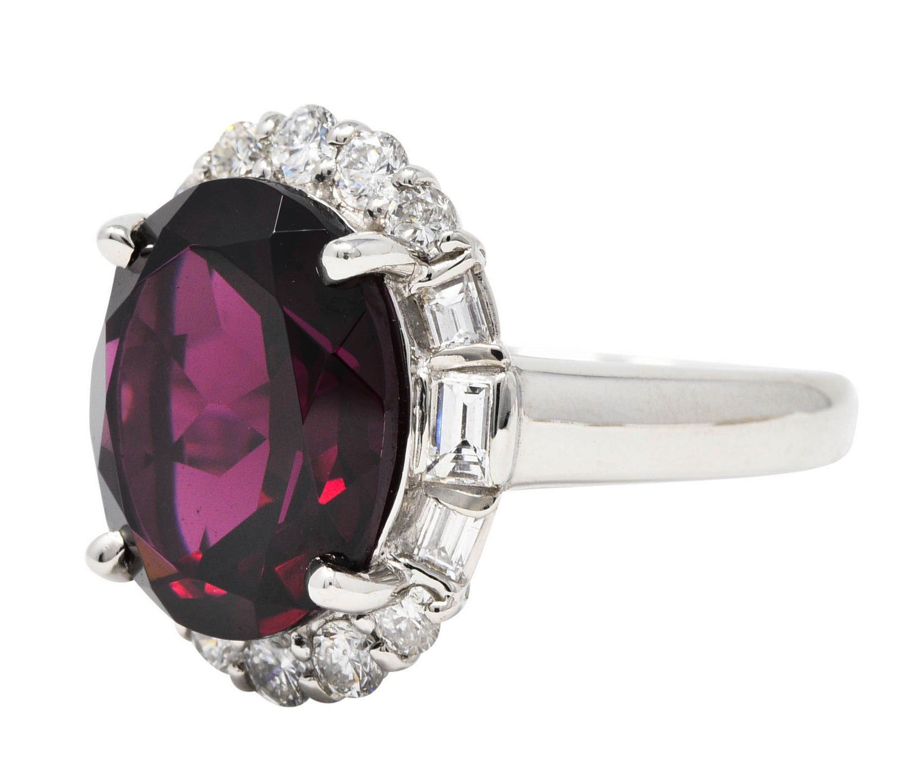 Contemporary Garnet Diamond Platinum Gemstone Cluster RingRing - Wilson's Estate Jewelry