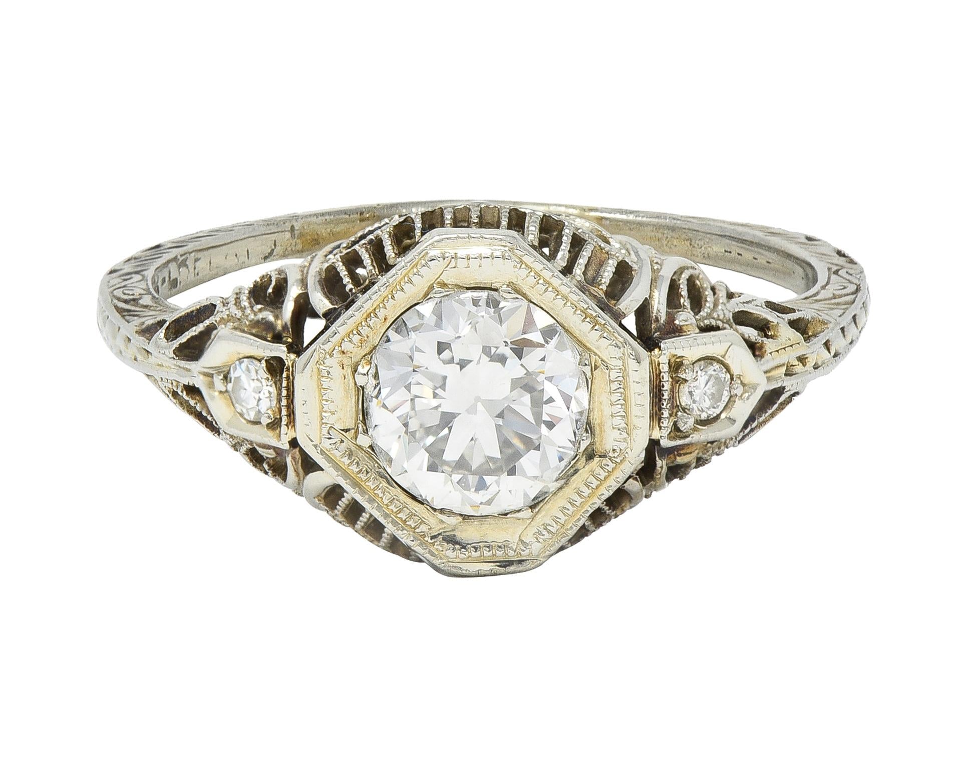 Edwardian 0.75 CTW Old European Cut Diamond 18 Karat White Gold Engagement Ring