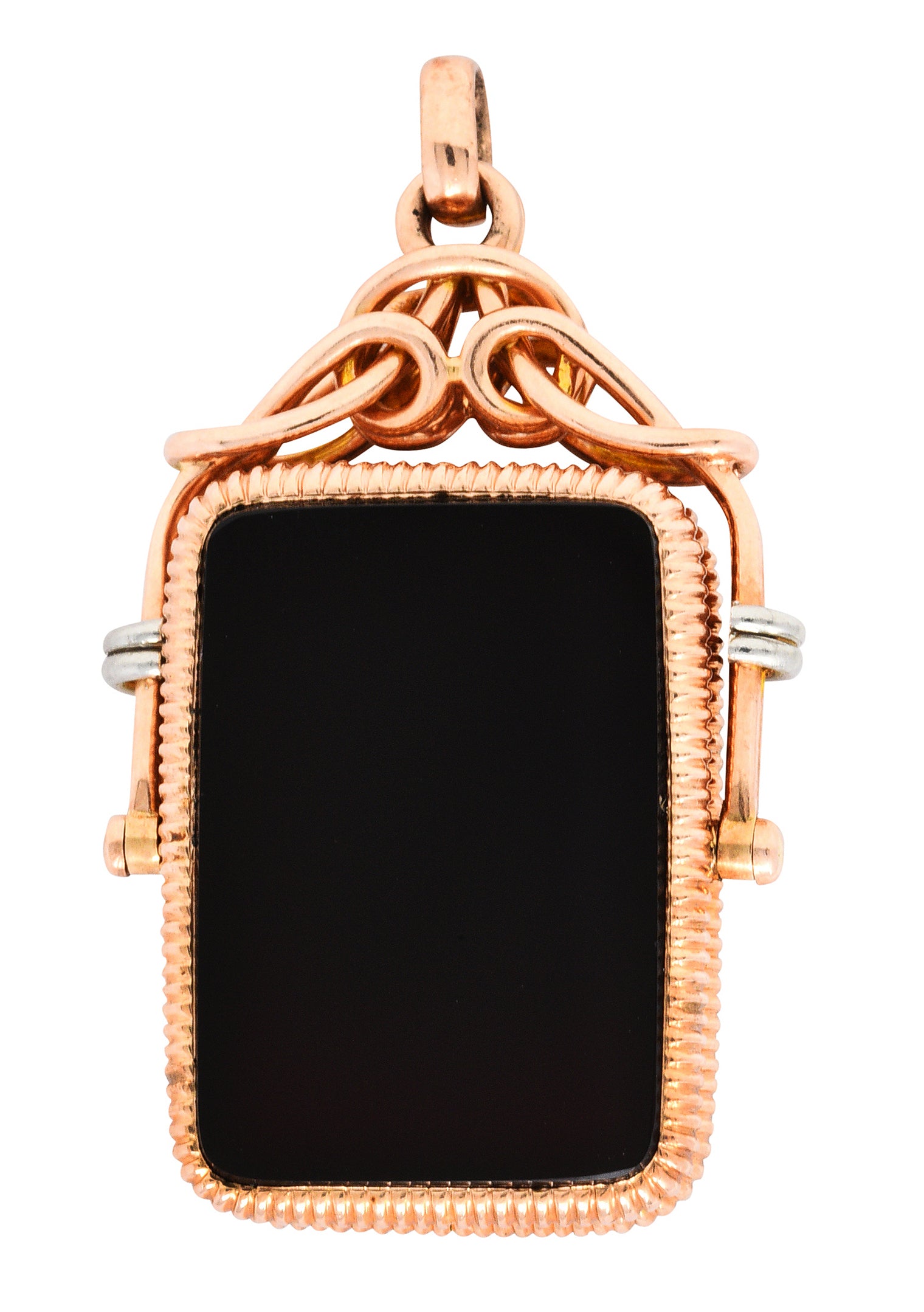 1900 Victorian Carnelian Sard Platinum 14 Karat Rose Gold Intaglio Locketcharm - Wilson's Estate Jewelry