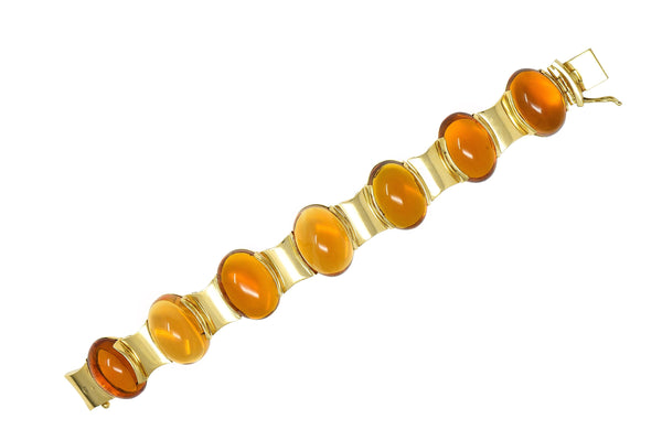 Modernist Citrine Cabochon 18 Karat Yellow Gold Vintage Hinged Link Bracelet
