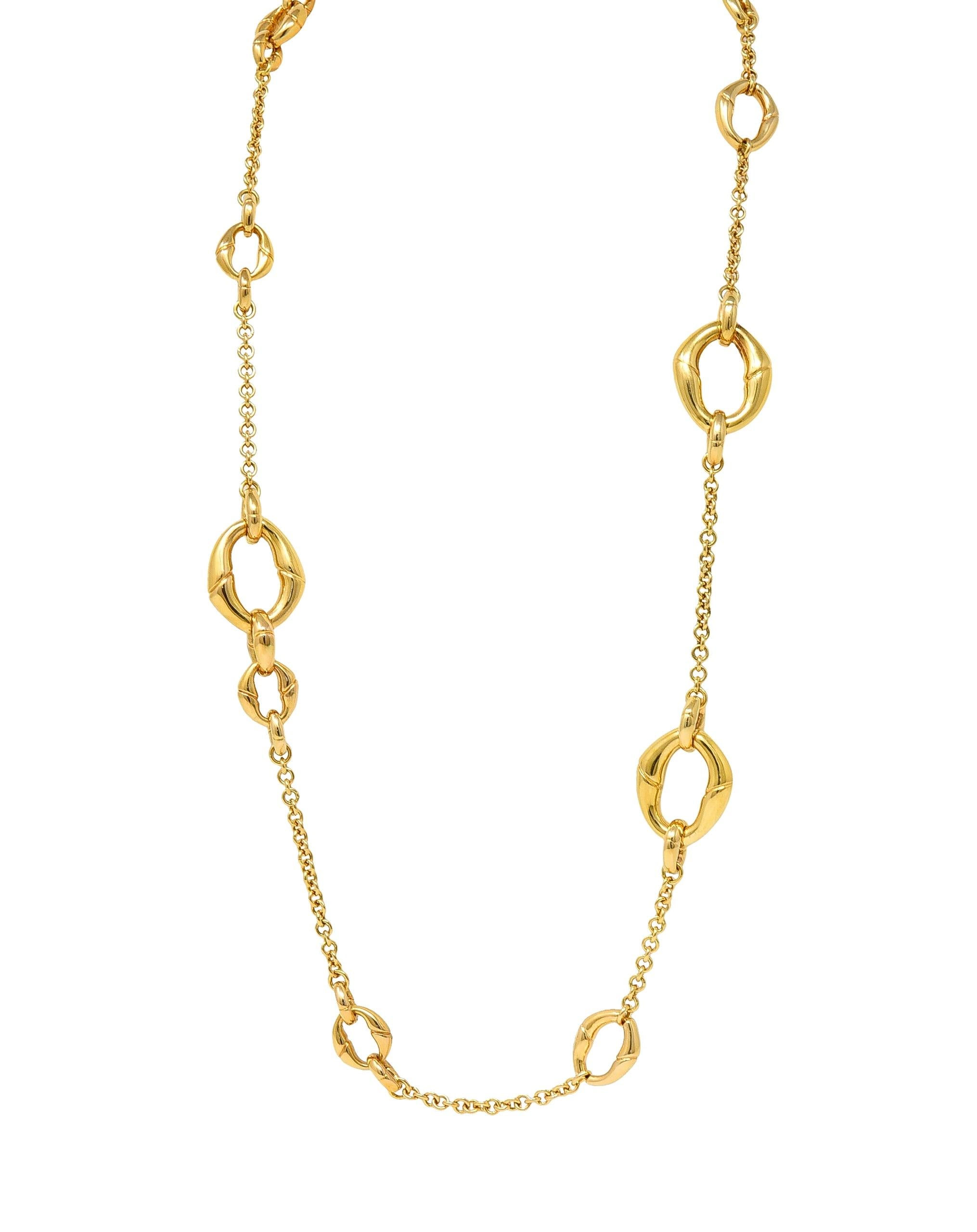 Gucci Contemporary 18 Karat Yellow Gold Bamboo Link Station Necklace