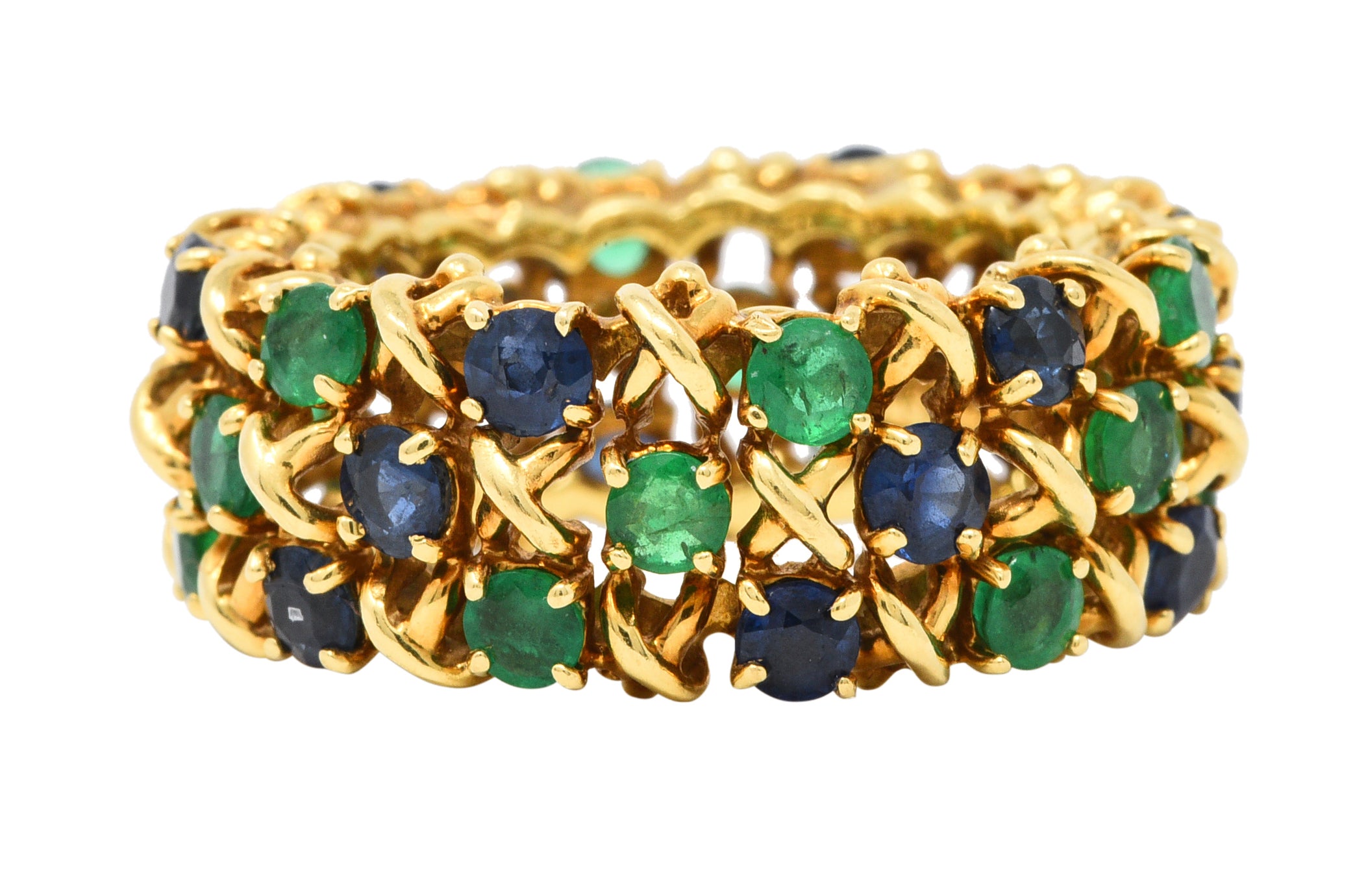 Tiffany & Co. 4.70 CTW Emerald Sapphire 18 Karat Gold Woven X Band RingRing - Wilson's Estate Jewelry