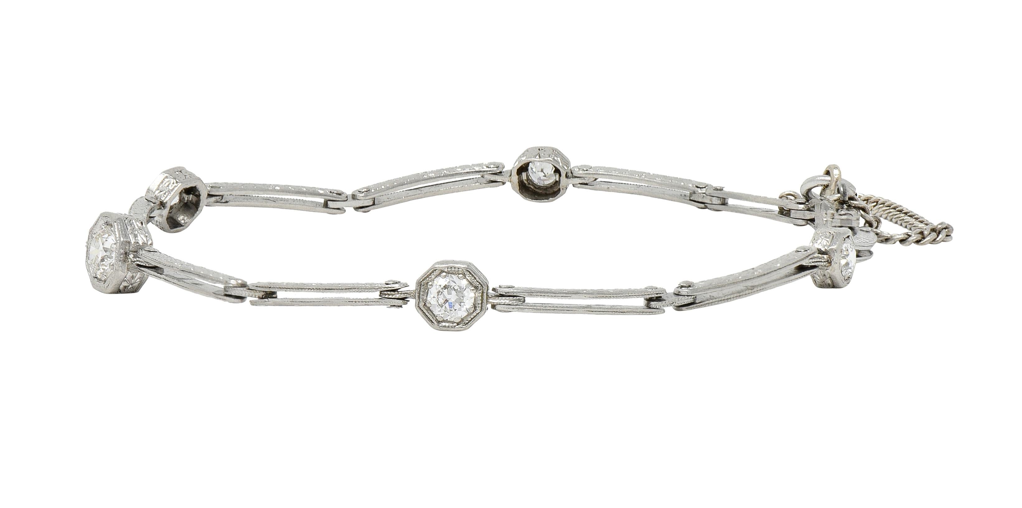 Art Deco Vintage Diamond Platinum Orange Blossom Station Link Bracelet