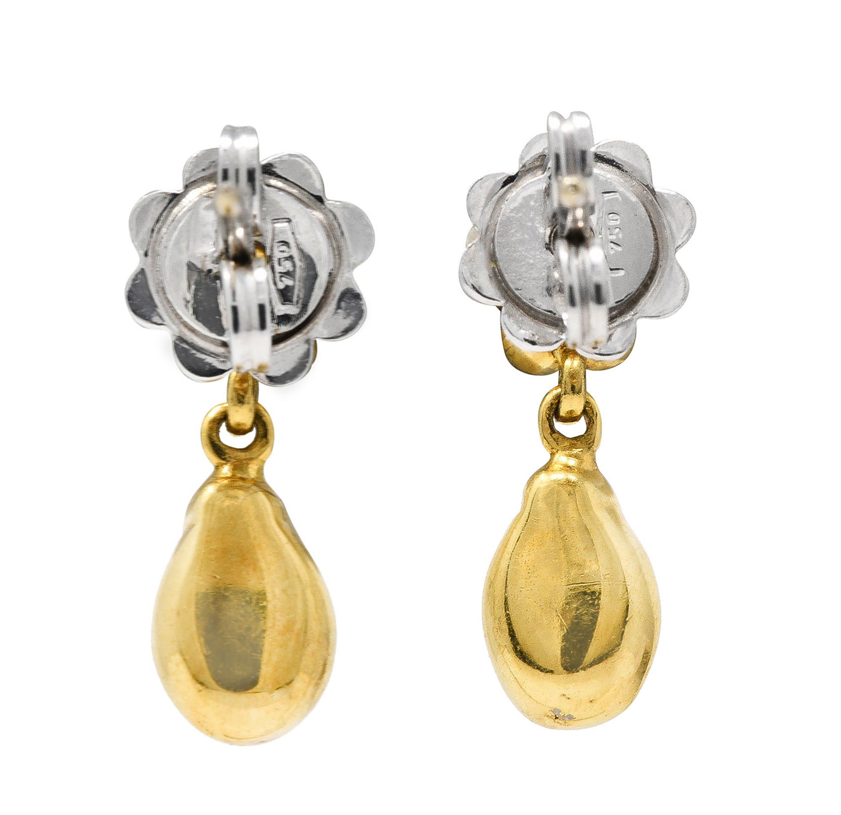 Aaron Basha Contemporary Diamond Enamel Two-Tone 18 Karat Gold Ladybug Flower Earrings Wilson's Estate Jewelry