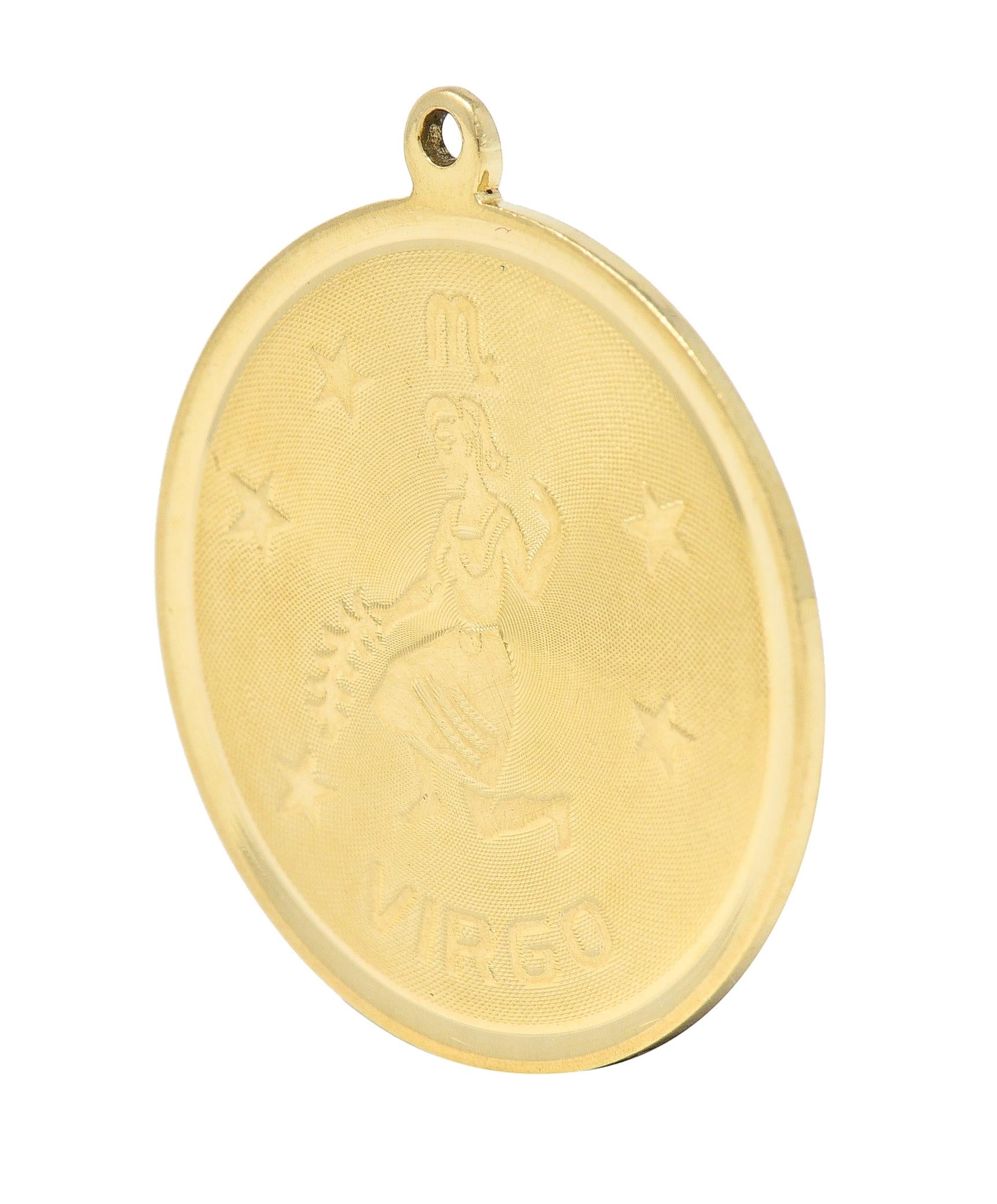 Vintage 14 Karat Yellow Gold Virgo Zodiac Medallion Pendant Charm