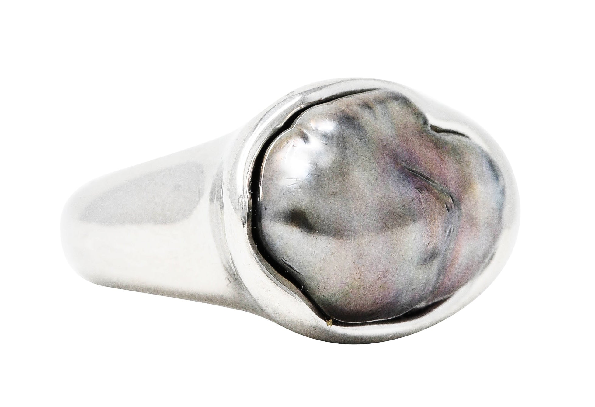 .11111 Elsa Peretti Tiffany & Co. Baroque Tahitian Pearl Platinum RingRing - Wilson's Estate Jewelry