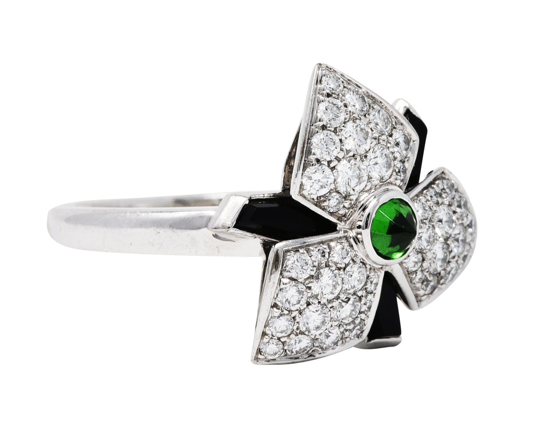 French Cartier Diamond Onyx Tsavorite Garnet 18 Karat White Gold Caresse D'Orchidees RingRing - Wilson's Estate Jewelry