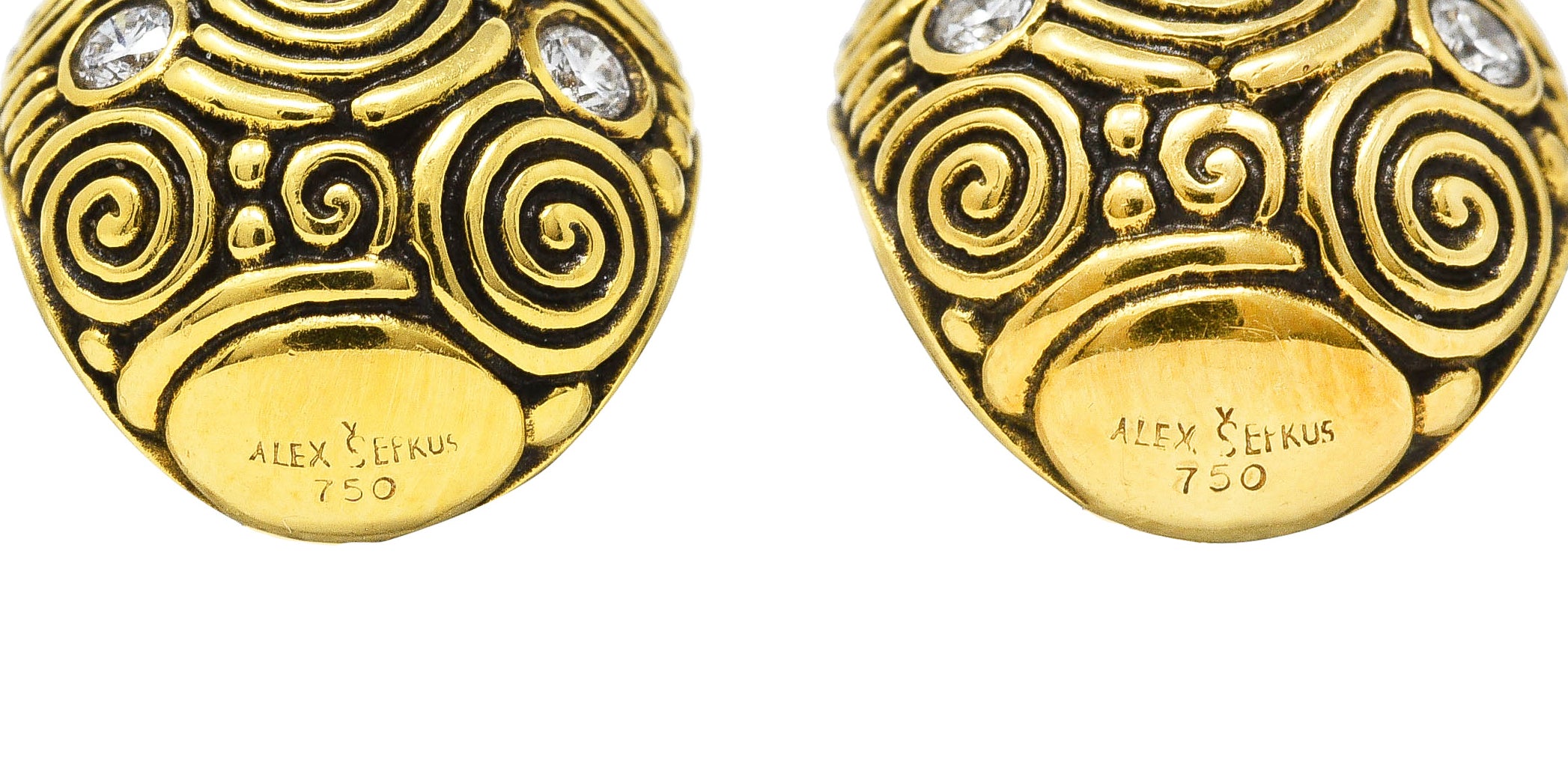 Alex Sepkus Diamond 18 Karat Yellow Gold Spiral Stud Vintage Earrings Wilson's Estate Jewelry