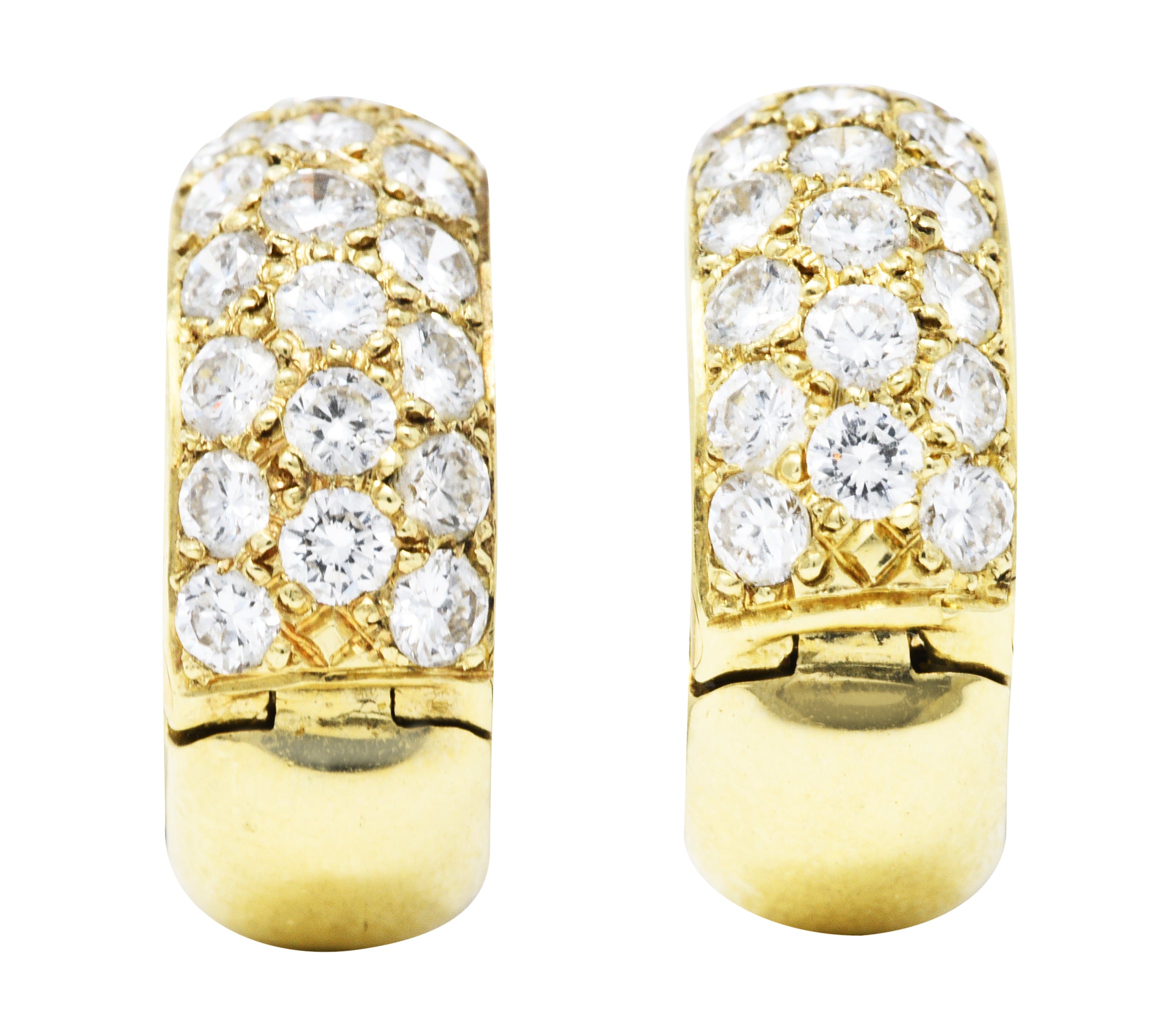 Vintage 1.50 CTW Pave Diamond 14 Karat Gold 11 MM Huggie EarringsEarrings - Wilson's Estate Jewelry