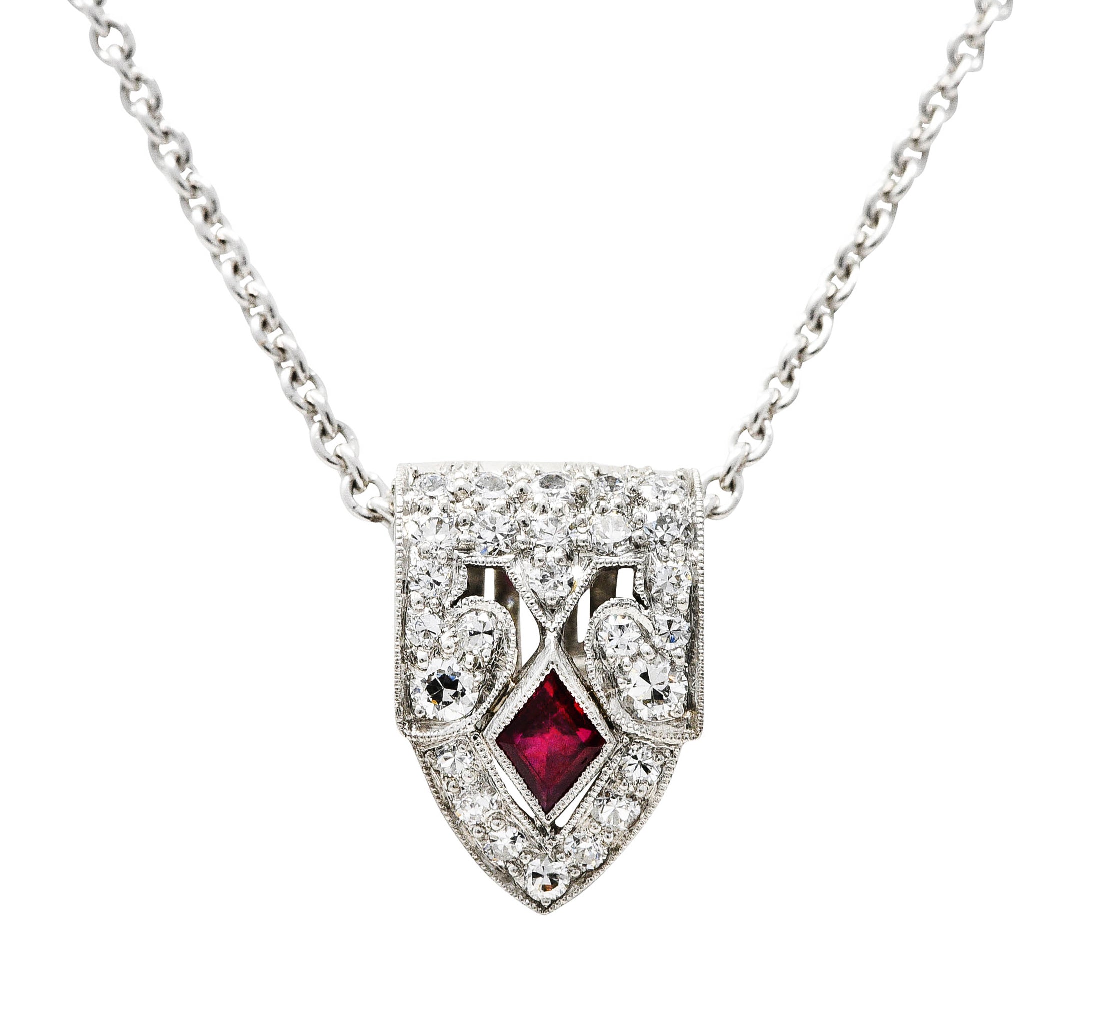 .11111 1950's Tiffany & Co. Diamond Ruby Platinum Enhancer Clip Pendant NecklaceNecklace - Wilson's Estate Jewelry