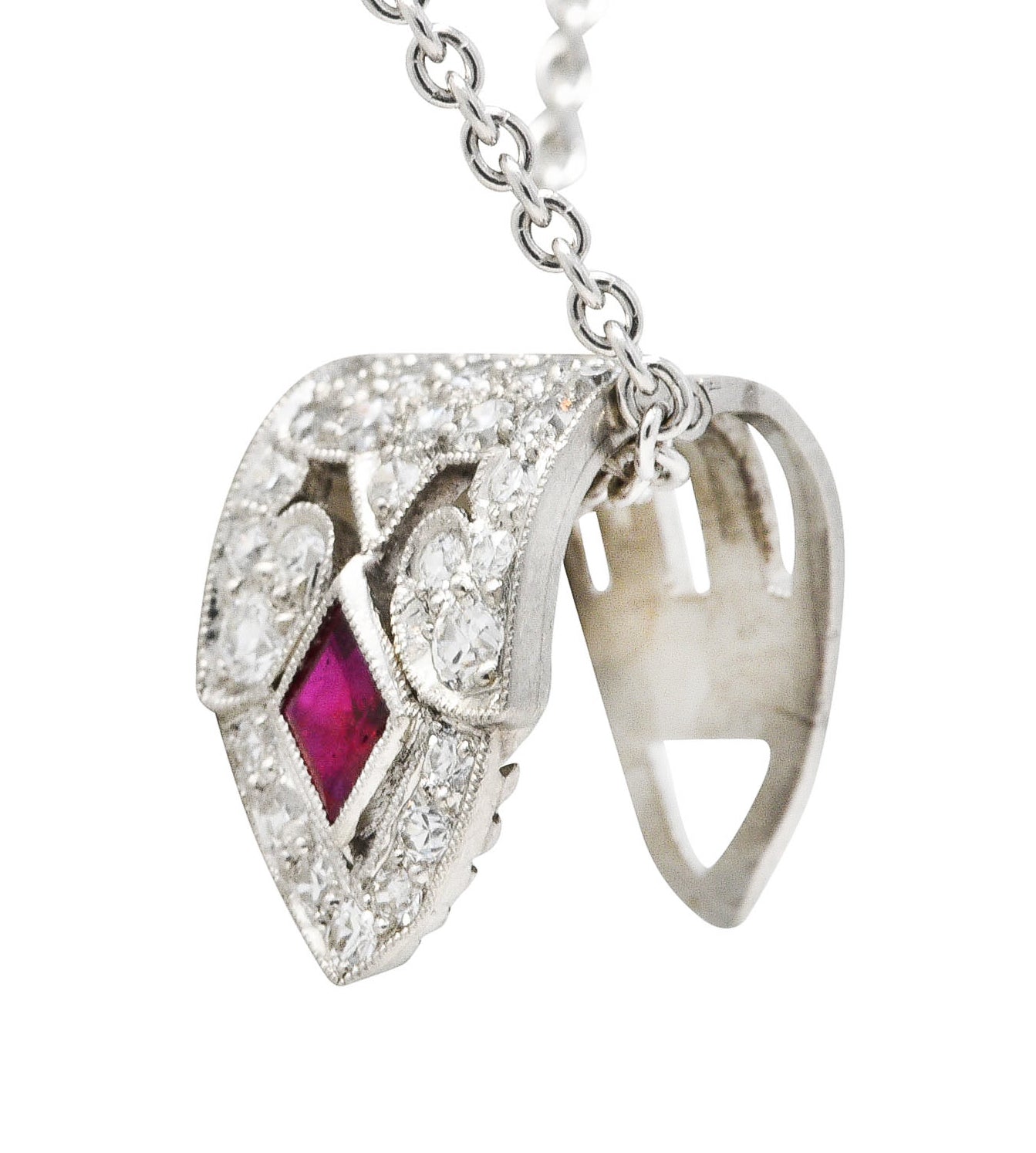 .11111 1950's Tiffany & Co. Diamond Ruby Platinum Enhancer Clip Pendant NecklaceNecklace - Wilson's Estate Jewelry