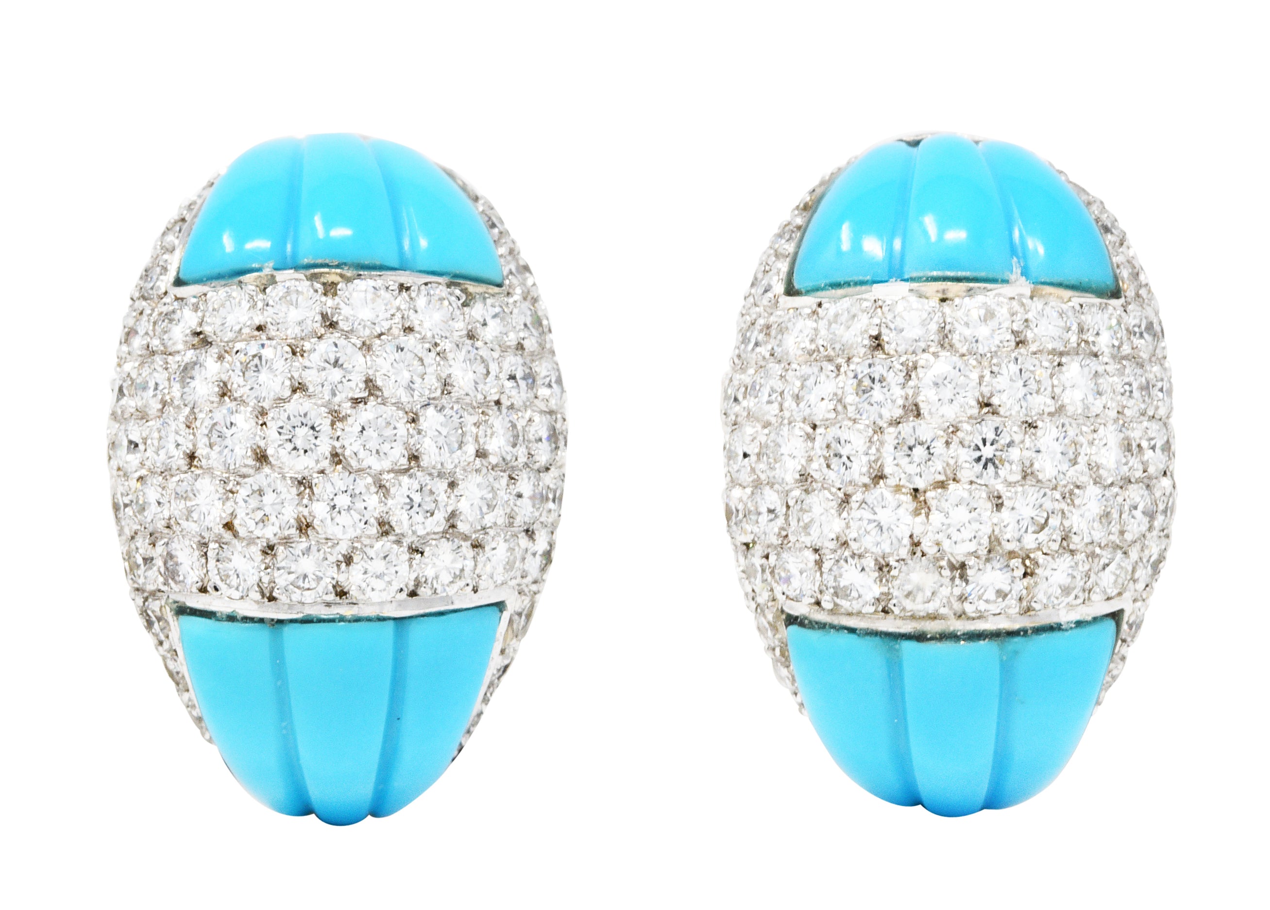 1960's Vintage 5.50 CTW Pave Diamond Turquoise 18 Karat White Gold EarringsEarrings - Wilson's Estate Jewelry