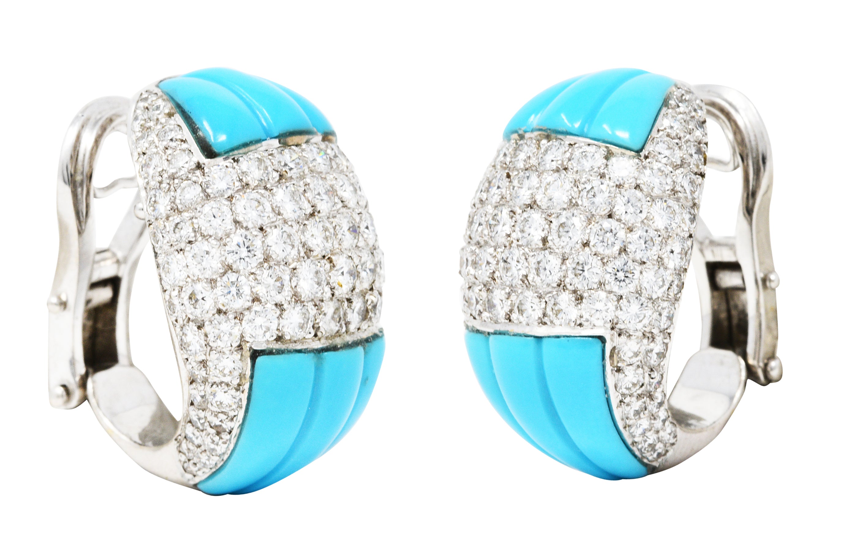 1960's Vintage 5.50 CTW Pave Diamond Turquoise 18 Karat White Gold EarringsEarrings - Wilson's Estate Jewelry