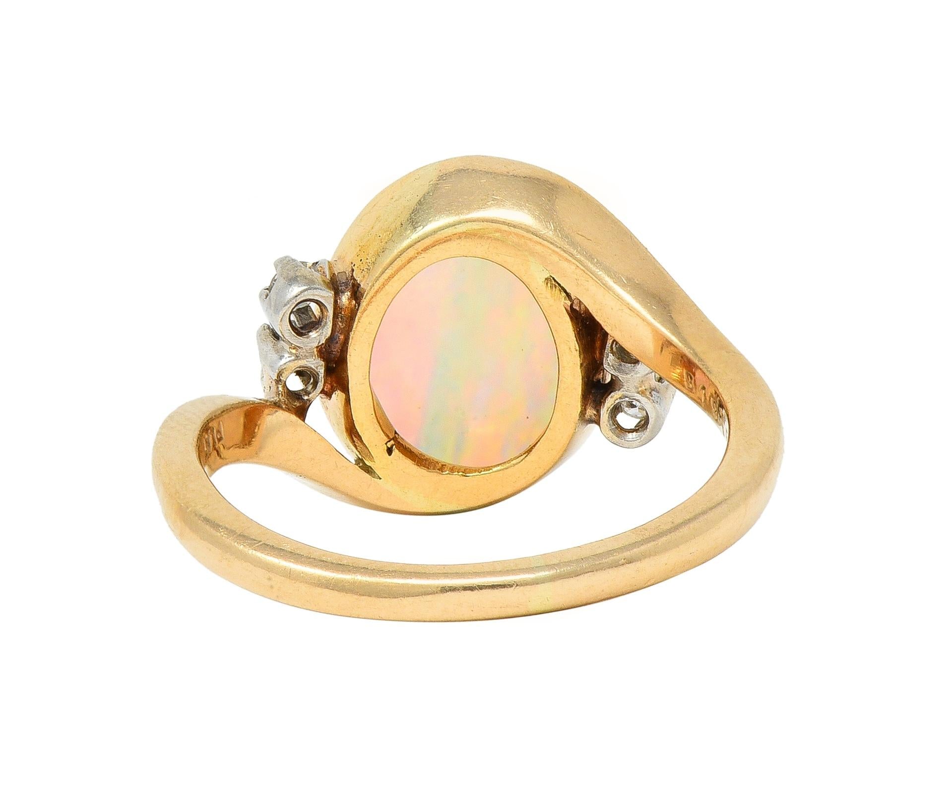 Vintage Opal Cabochon Diamond Platinum 14 Karat Yellow Gold Bypass Ring