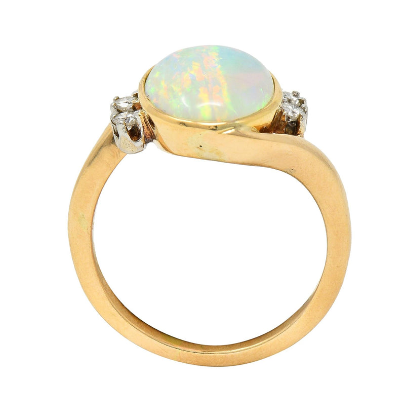 Vintage Opal Cabochon Diamond Platinum 14 Karat Yellow Gold Bypass Ring
