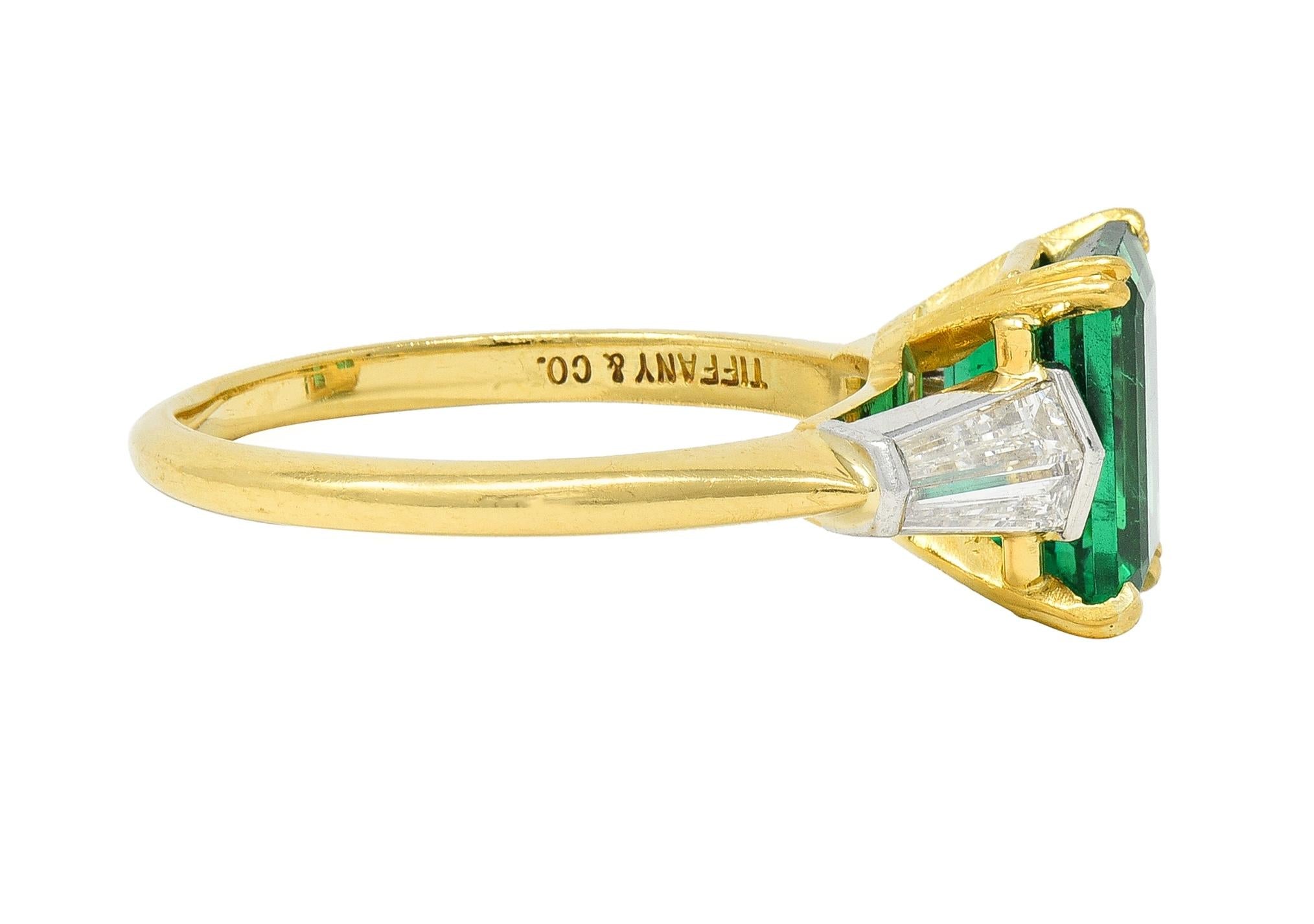 Tiffany & Co. 3.15 CTW Emerald Diamond Platinum 18 Karat Gold Vintage Ring AGL