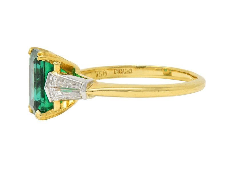 Tiffany & Co. 3.15 CTW Emerald Diamond Platinum 18 Karat Gold Vintage Ring AGL