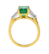 Tiffany & Co. 3.15 CTW Emerald Diamond Platinum 18 Karat Gold Vintage Ring AGL