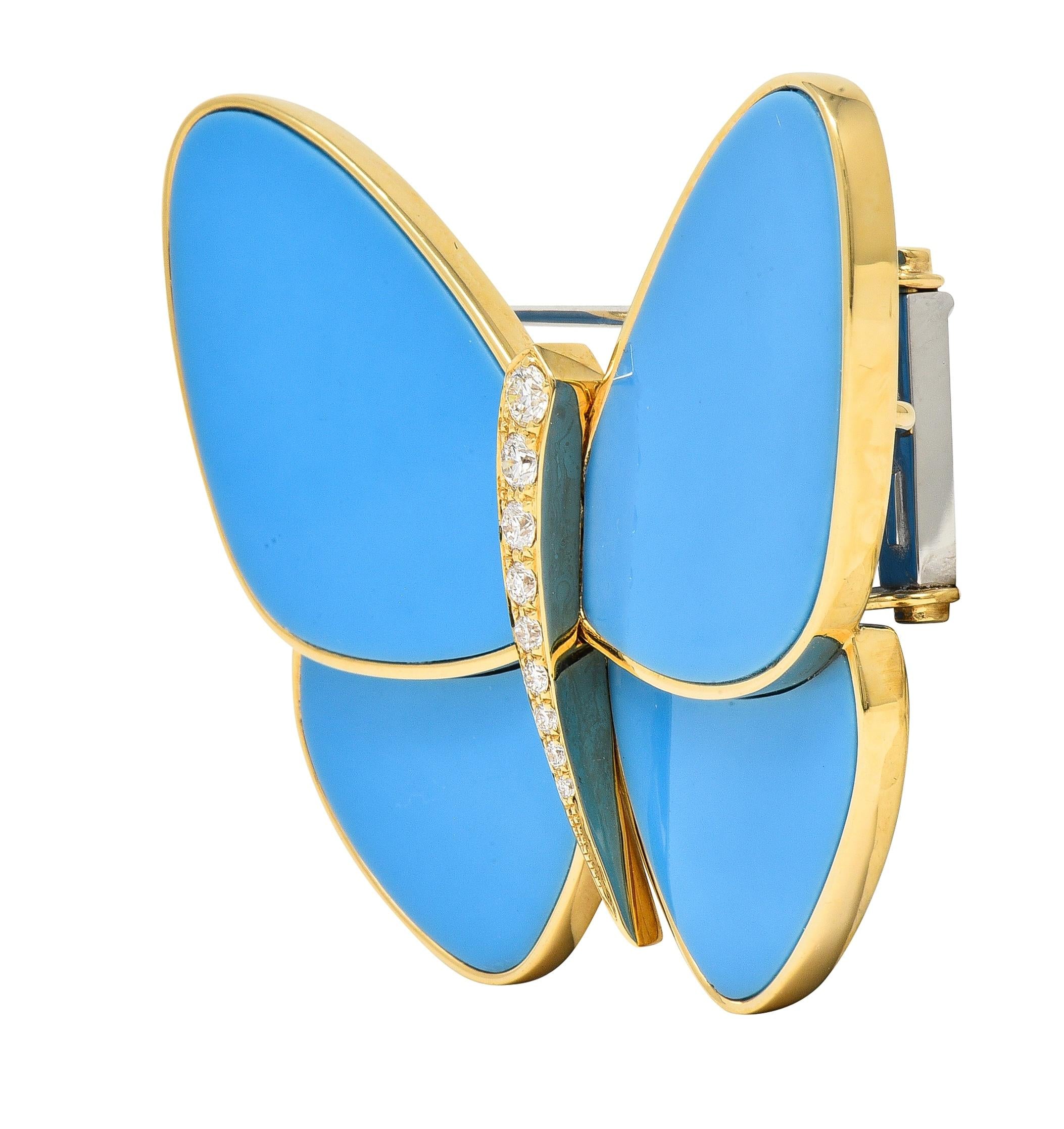 Van Cleef & Arpels Turquose Diamond 18 Karat Gold Papillon Butterfly Brooch