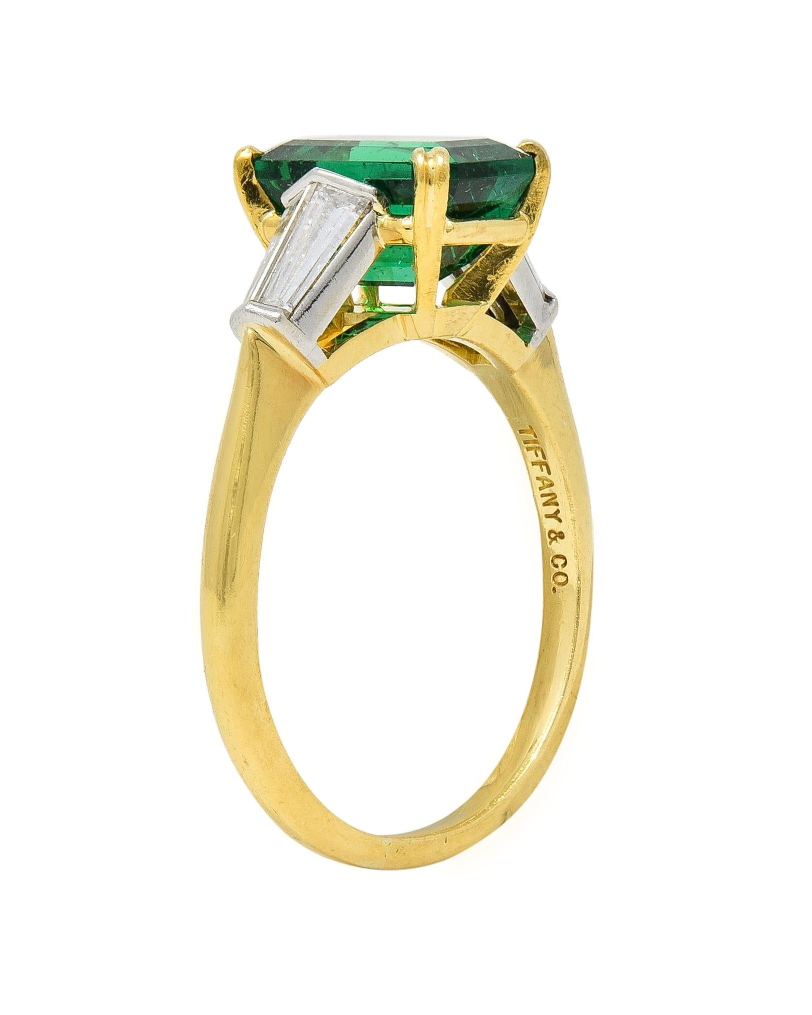 Tiffany & Co. 3.15 CTW Emerald Diamond Platinum 18 Karat Gold Vintage Ring AGL