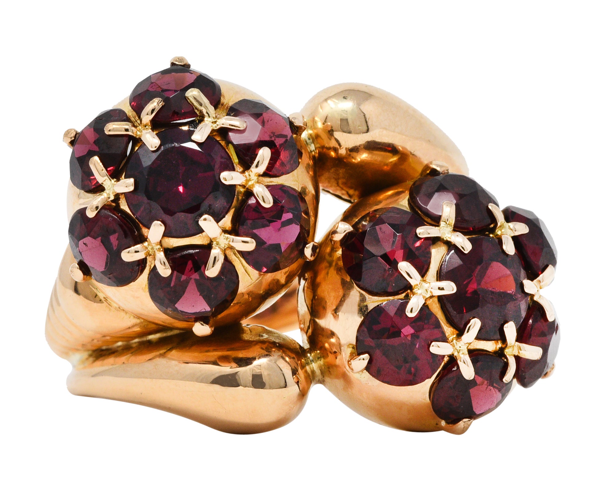 Retro Garnet 18 Karat Gold Bypass Cluster RingRing - Wilson's Estate Jewelry