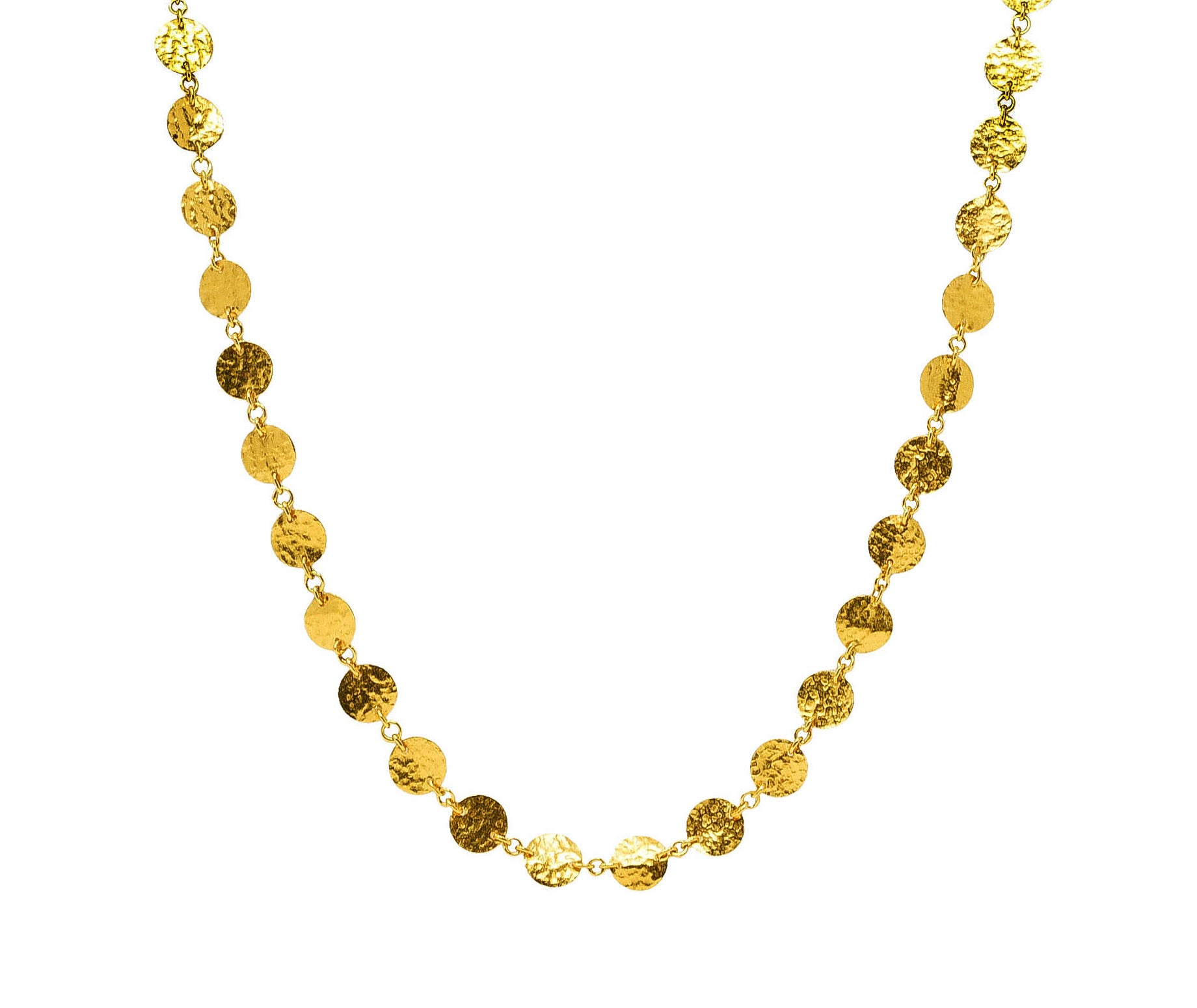 23 Karat Yellow Gold Hammered Disk Long Station NecklaceNecklaces - Wilson's Estate Jewelry