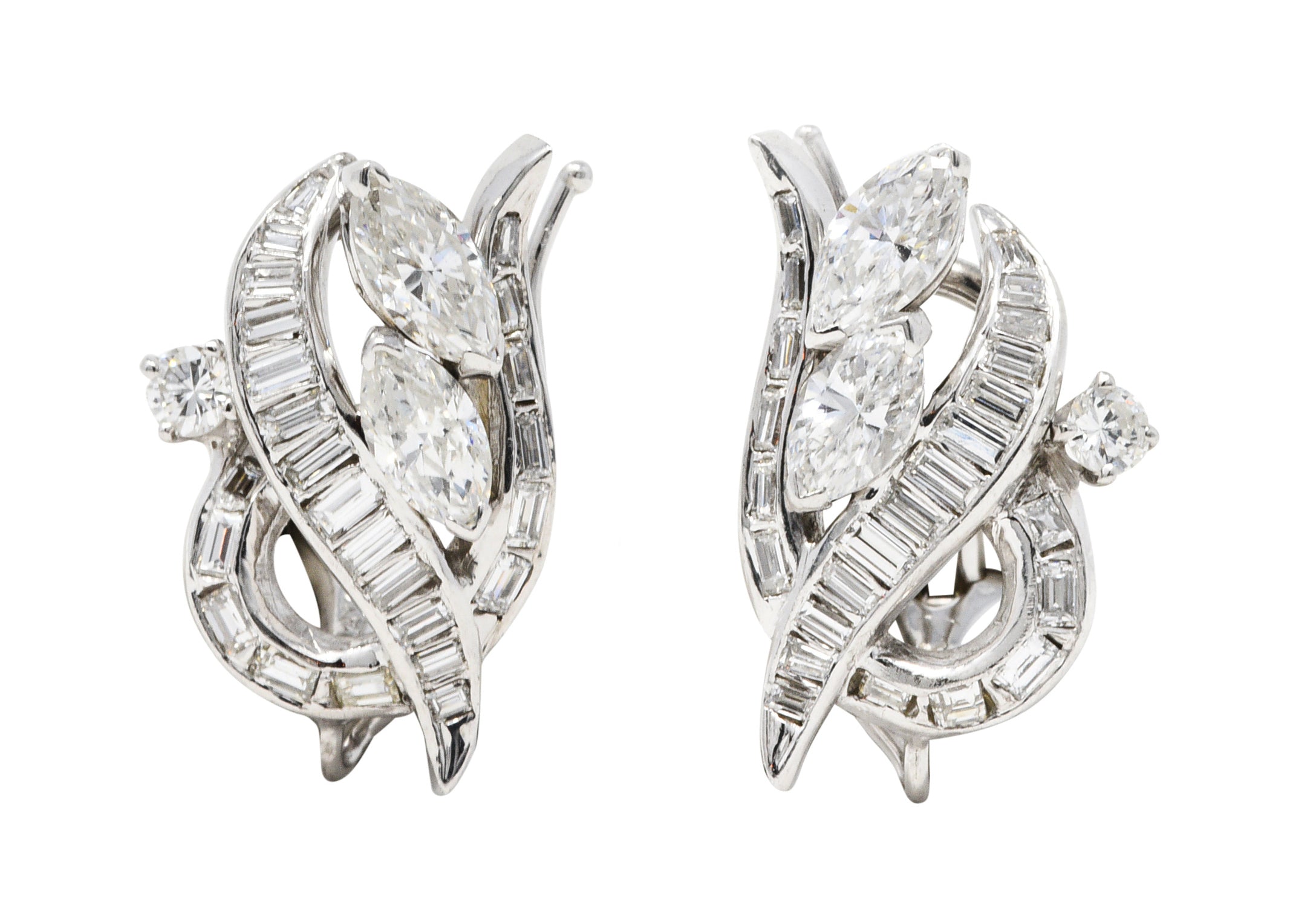 1950's Mid-Century 2.20 CTW Diamond 14 Karat White Gold Ear-Clip EarringsEarrings - Wilson's Estate Jewelry