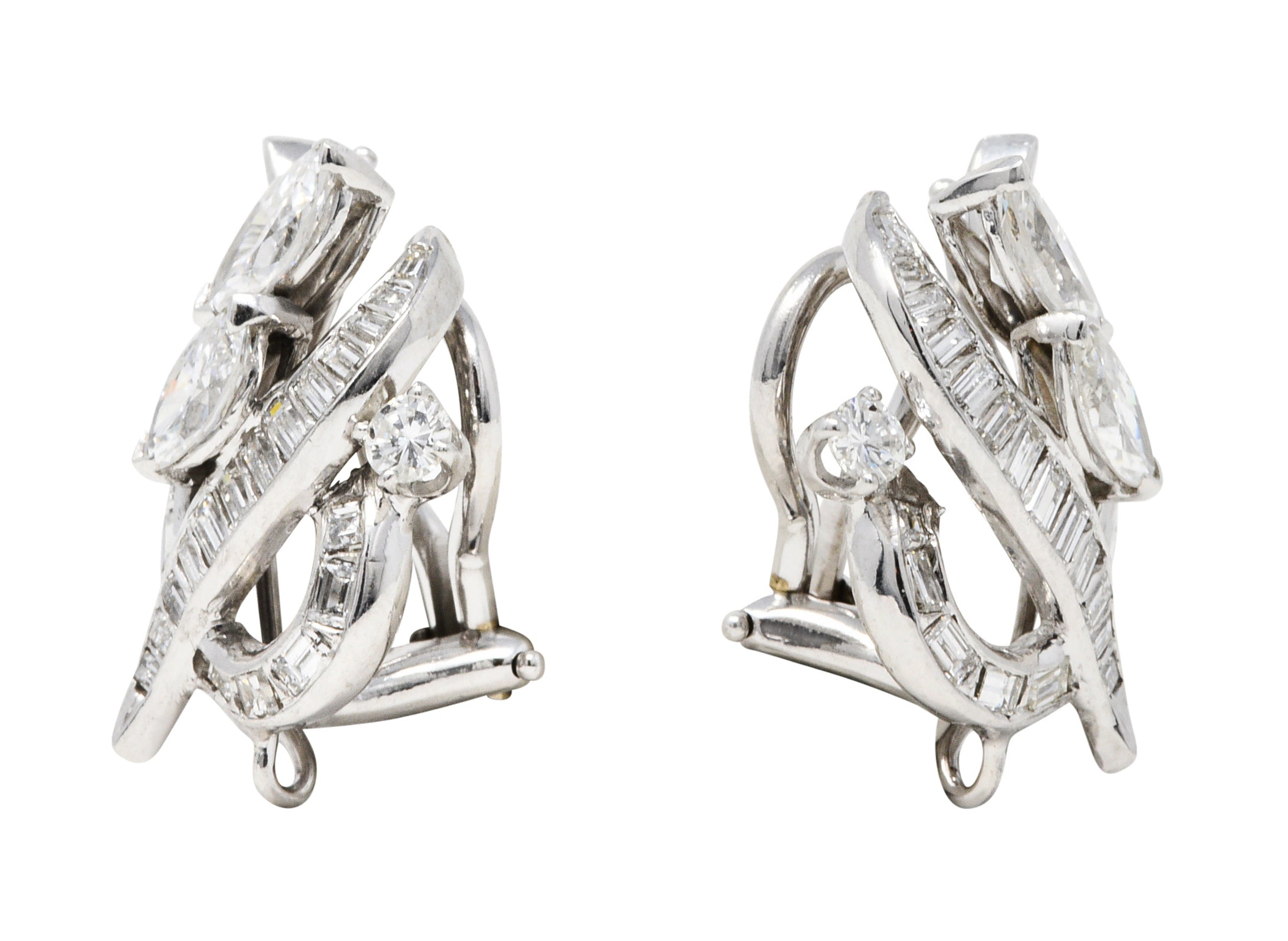 1950's Mid-Century 2.20 CTW Diamond 14 Karat White Gold Ear-Clip EarringsEarrings - Wilson's Estate Jewelry