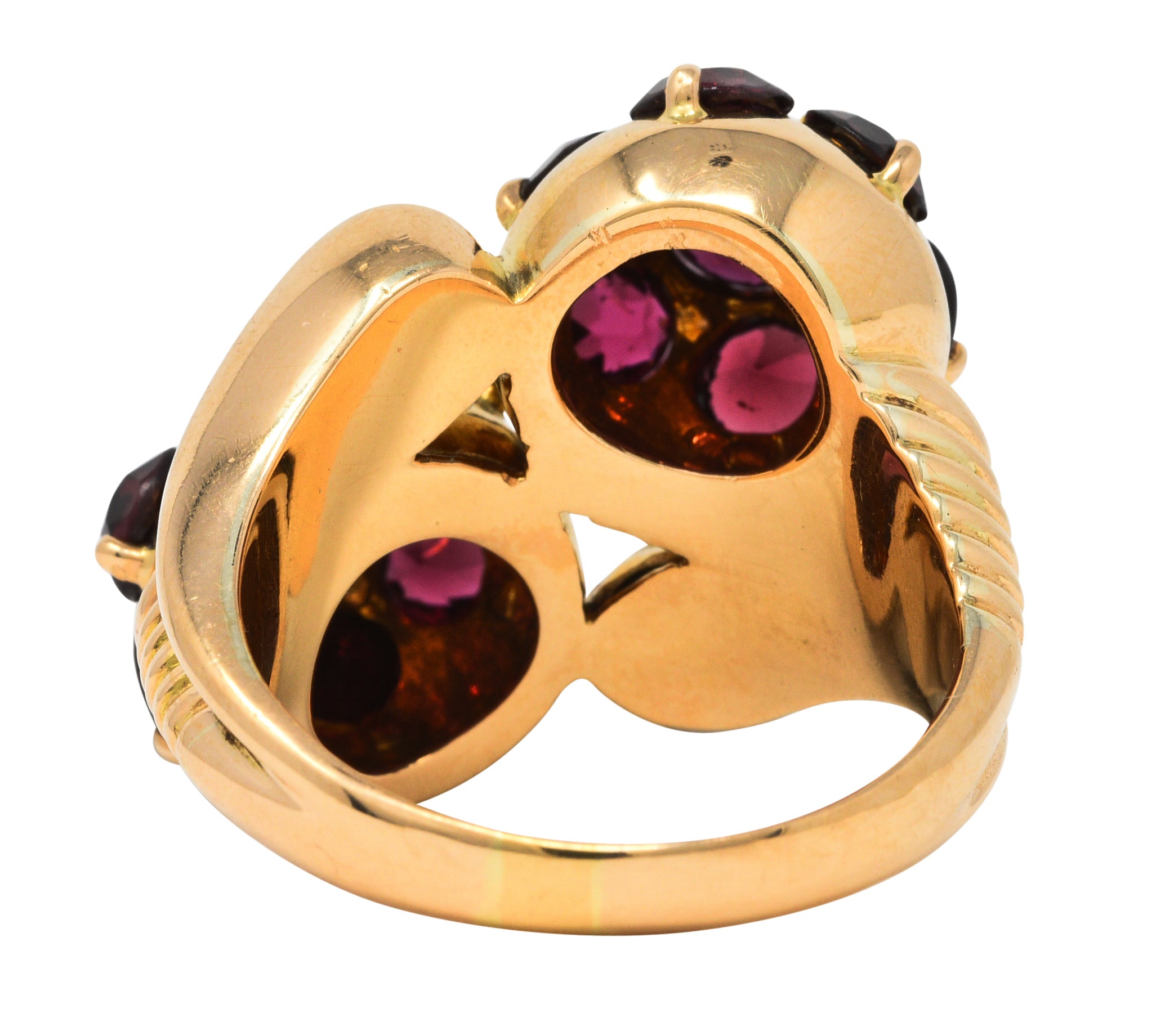 Retro Garnet 18 Karat Gold Bypass Cluster RingRing - Wilson's Estate Jewelry