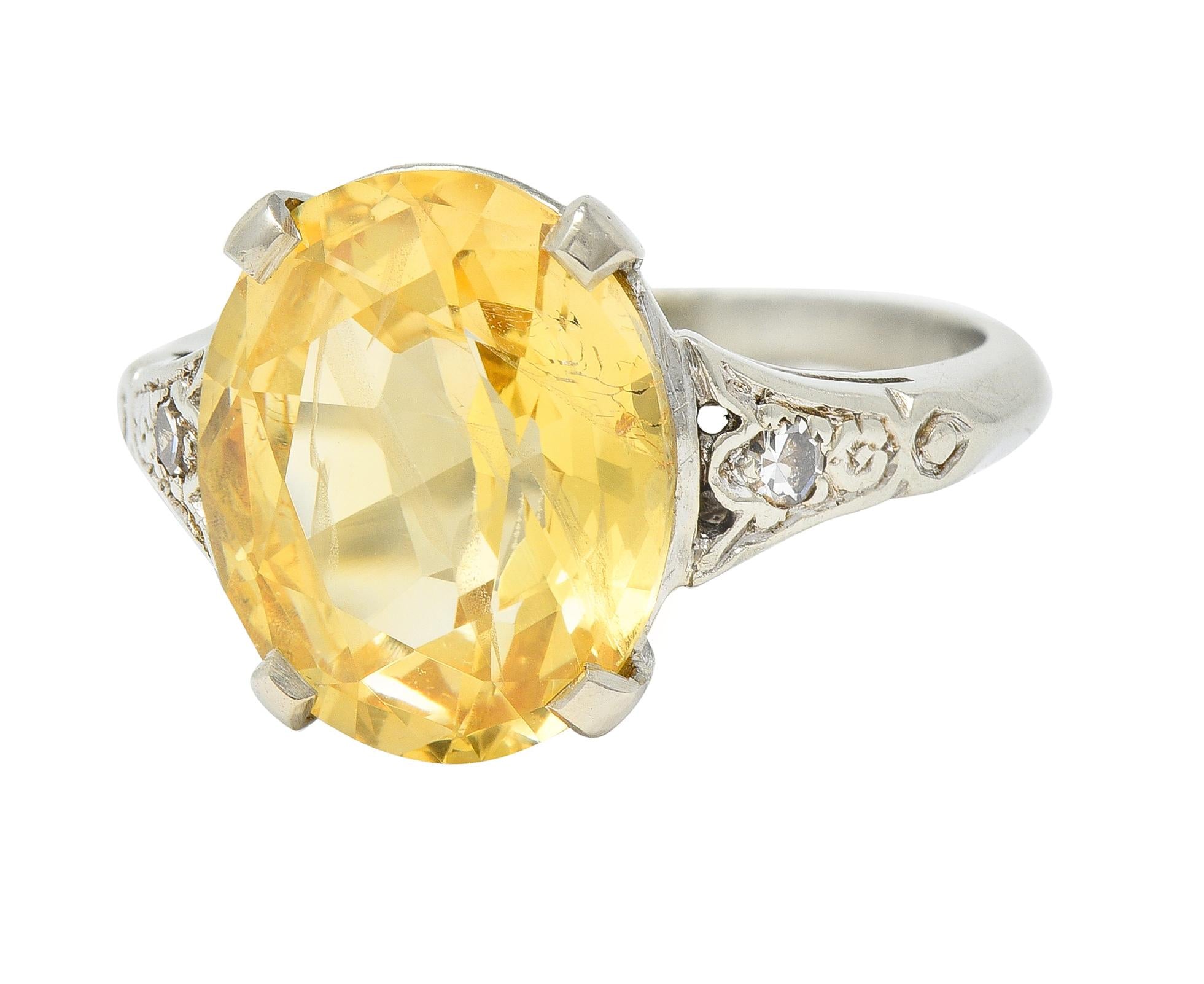 Art Deco 5.22 CTW Yellow Ceylon Sapphire Diamond 14 Karat Gold  Antique Ring GIA