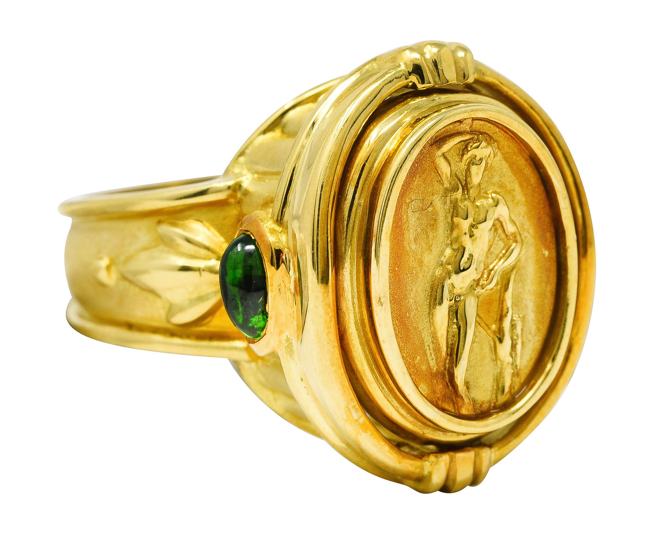 Seidengang Neoclassical Amethyst Green Tourmaline 18 Karat Yellow Gold Classic Apollo Flip Ring Wilson's Estate Jewelry