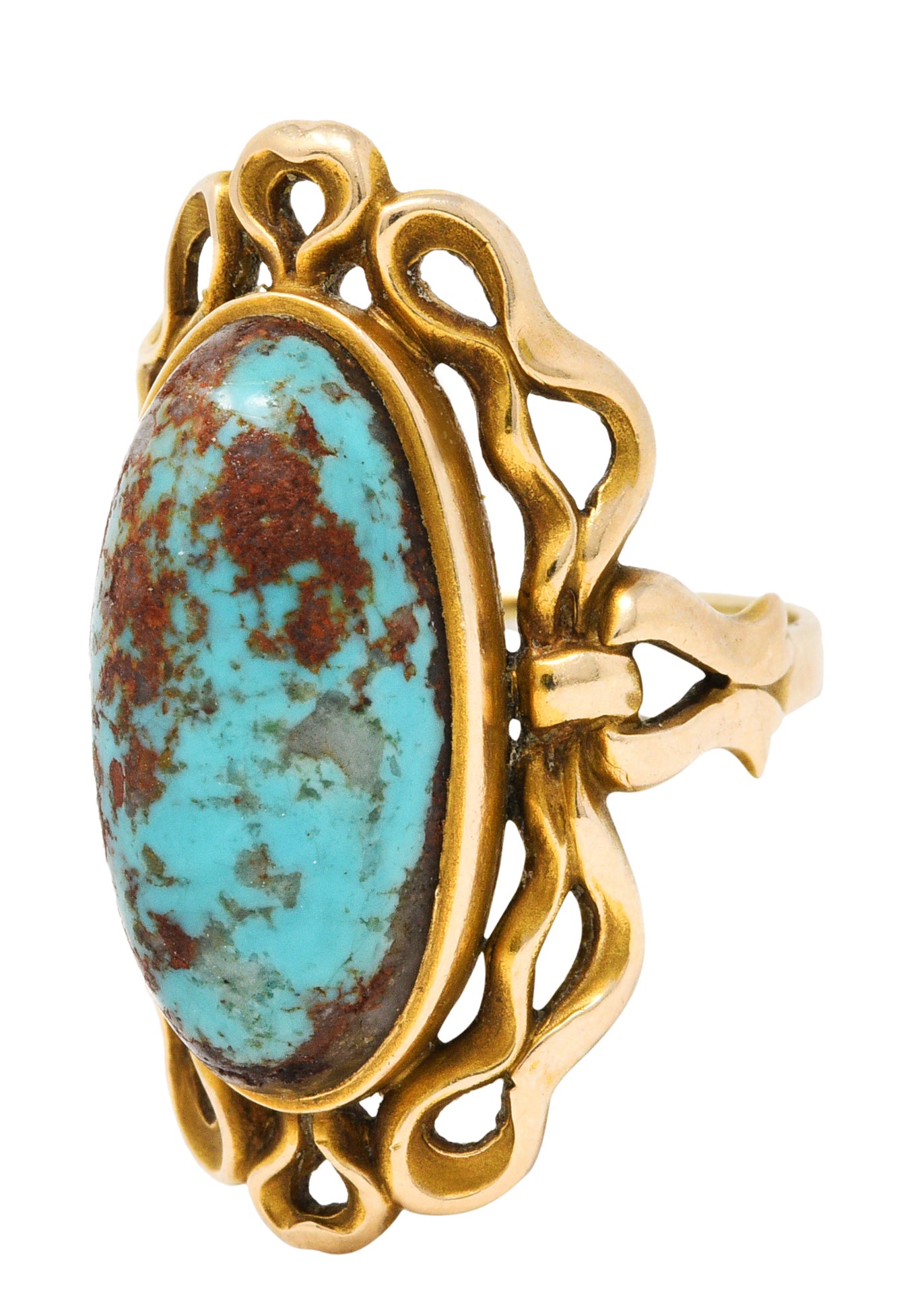 Art Nouveau Turquoise 14 Karat Yellow Gold Cabochon RingRing - Wilson's Estate Jewelry