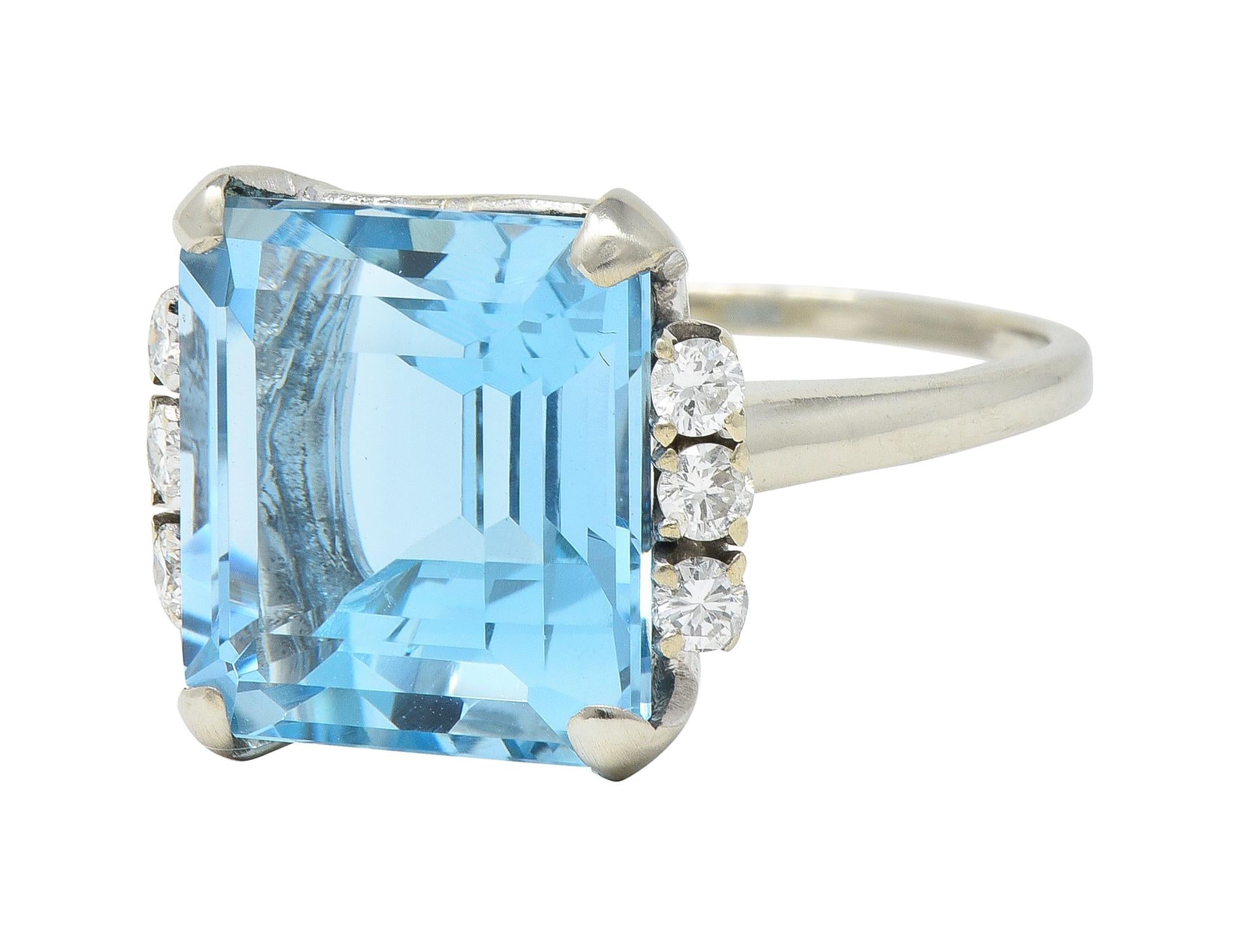 Mid-Century 9.41 CTW Aquamarine Diamond 14 Karat Gold Vintage Cocktail Ring