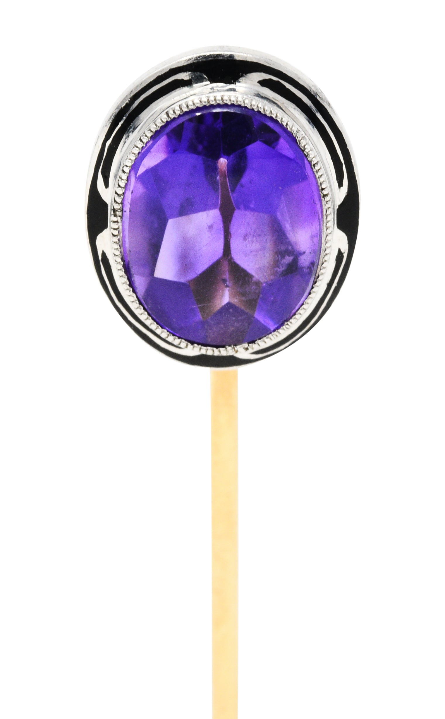 1920's Art Deco Amethyst Enamel Platinum StickpinStick Pin - Wilson's Estate Jewelry