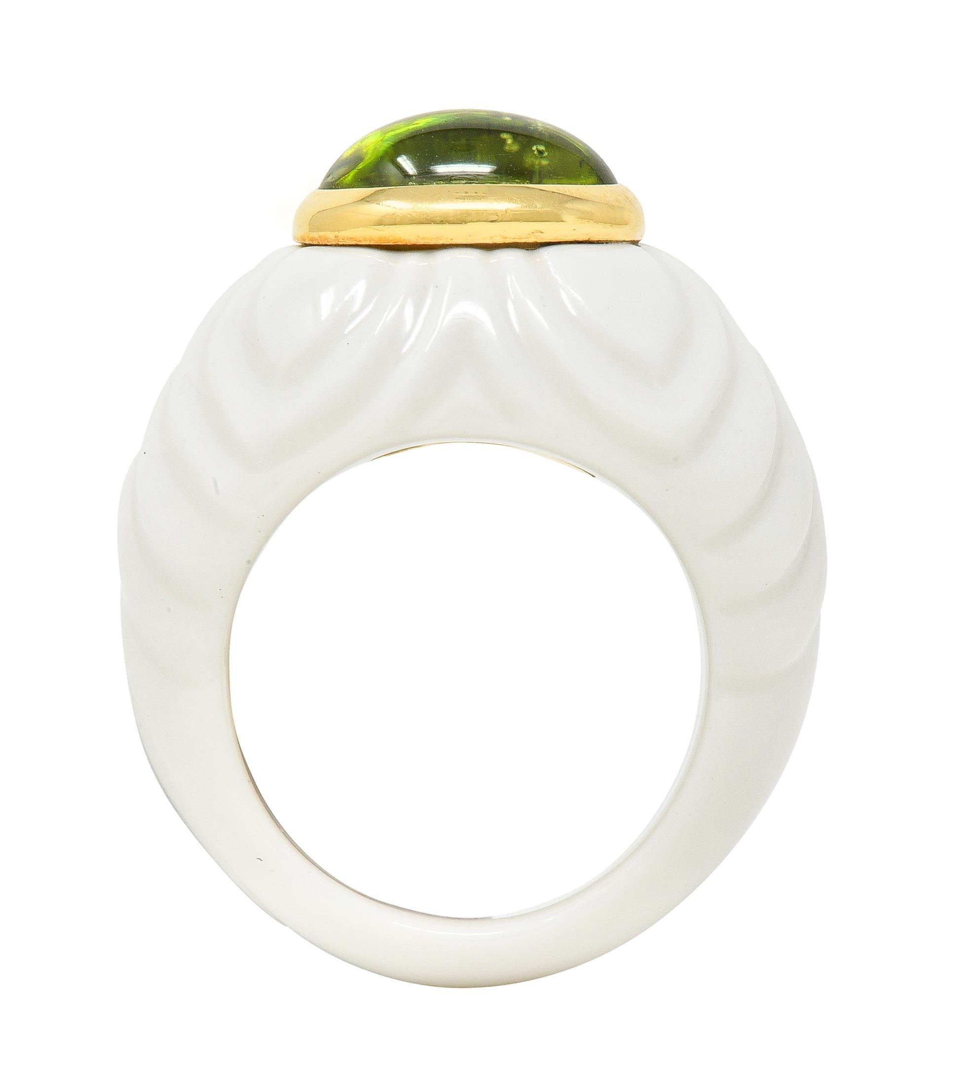 Bulgari Peridot Ceramic 18 Karat Gold Mediterranean Eden Sassi Vintage Ring