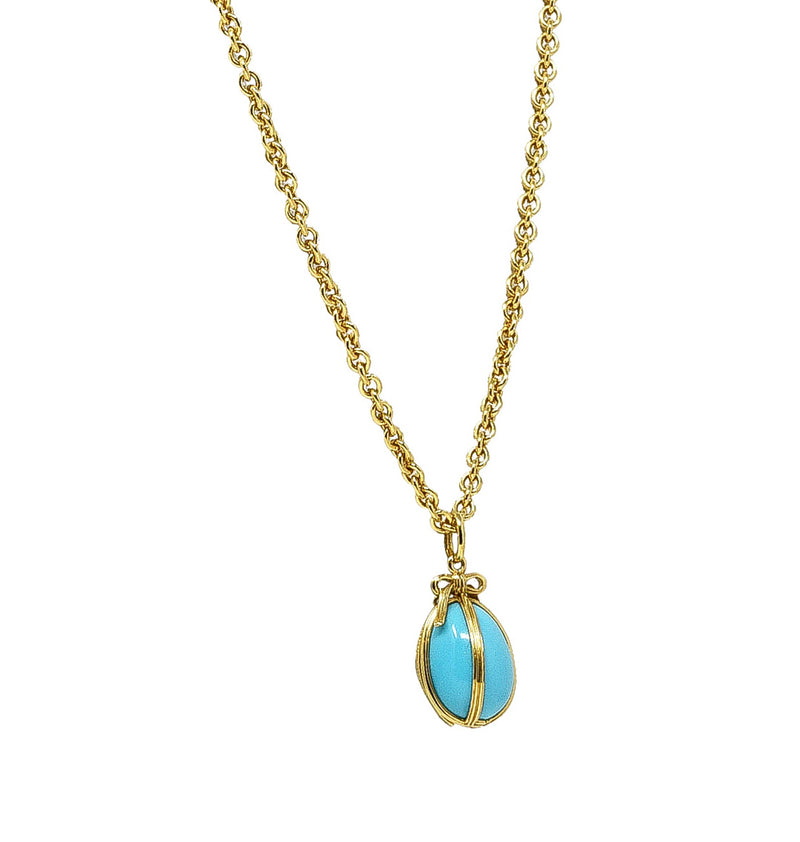 Jean Schlumberger Tiffany & Co. Late 1970's Turquoise 18 Karat Yellow Gold Egg Vintage Pendant Necklace Wilson's Estate Jewelry