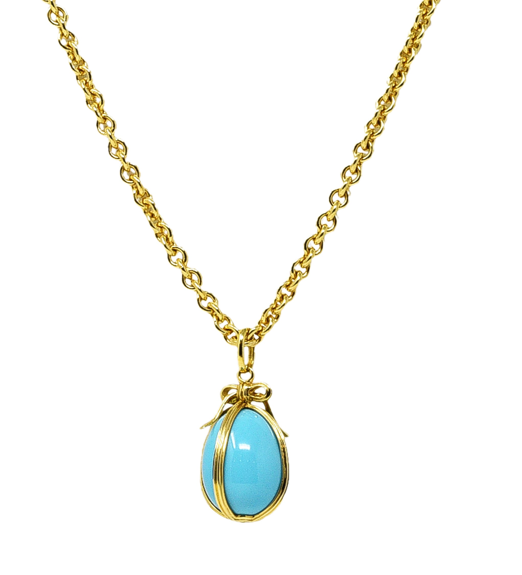 Jean Schlumberger Tiffany & Co. Late 1970's Turquoise 18 Karat Yellow Gold Egg Vintage Pendant Necklace Wilson's Estate Jewelry