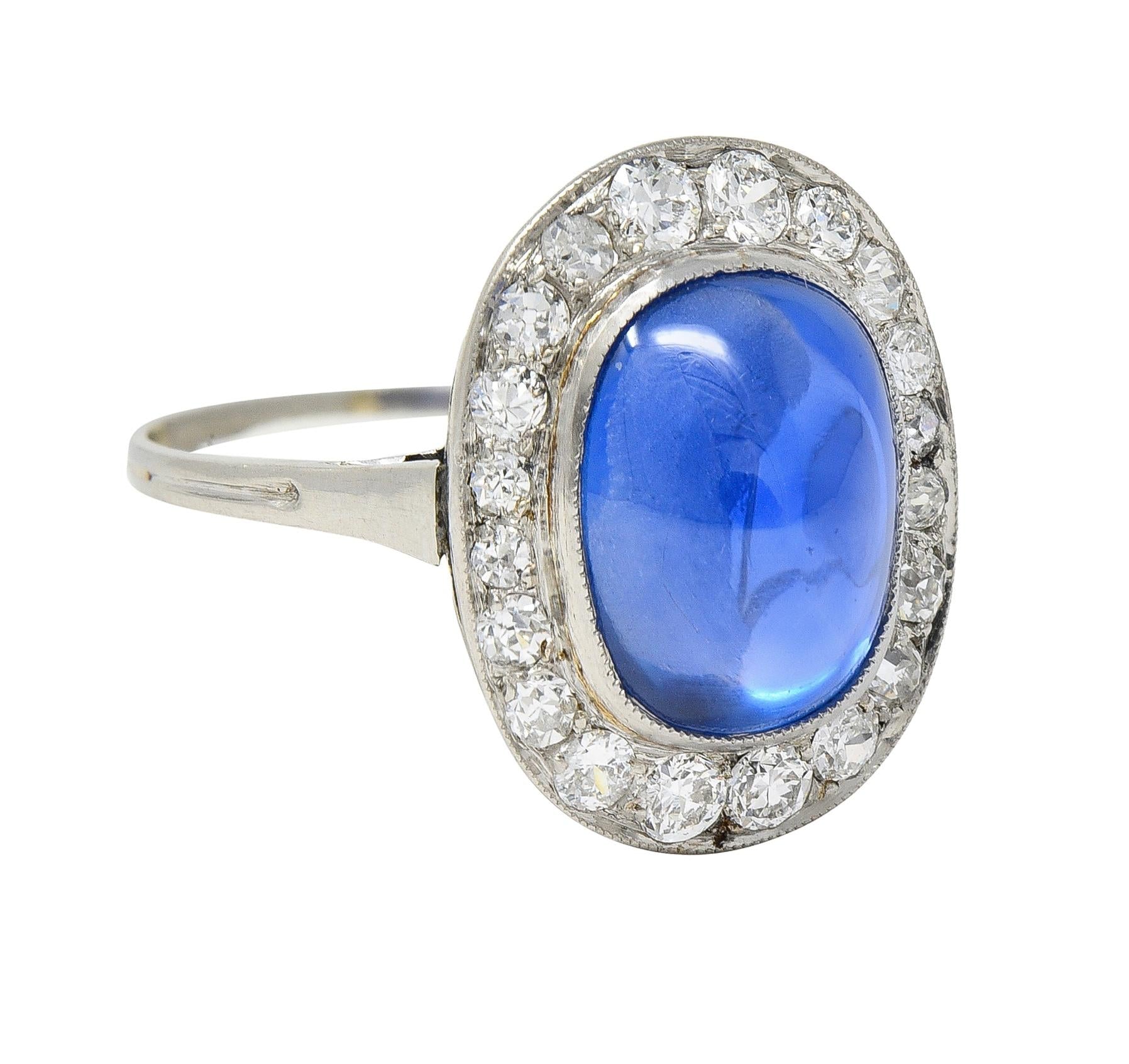 Art Deco 6.32 CTW No Heat Burma Sapphire Diamond Platinum Halo Ring AGL