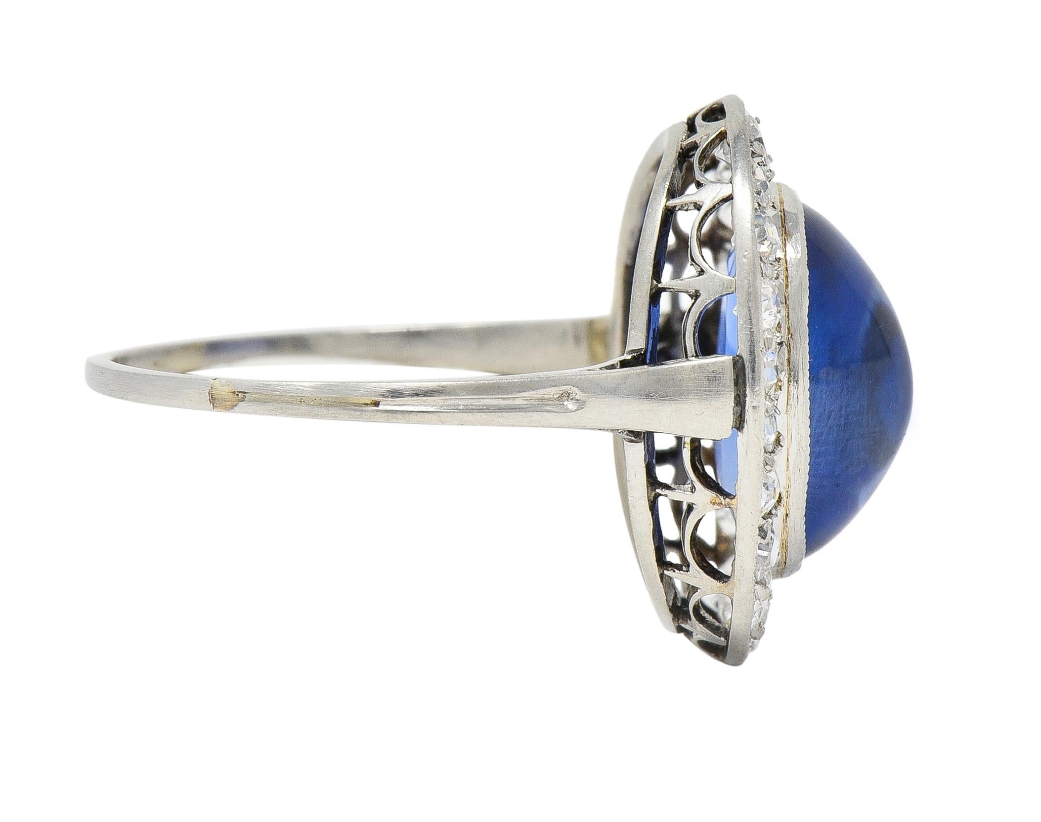 Art Deco 6.32 CTW No Heat Burma Sapphire Diamond Platinum Halo Ring AGL