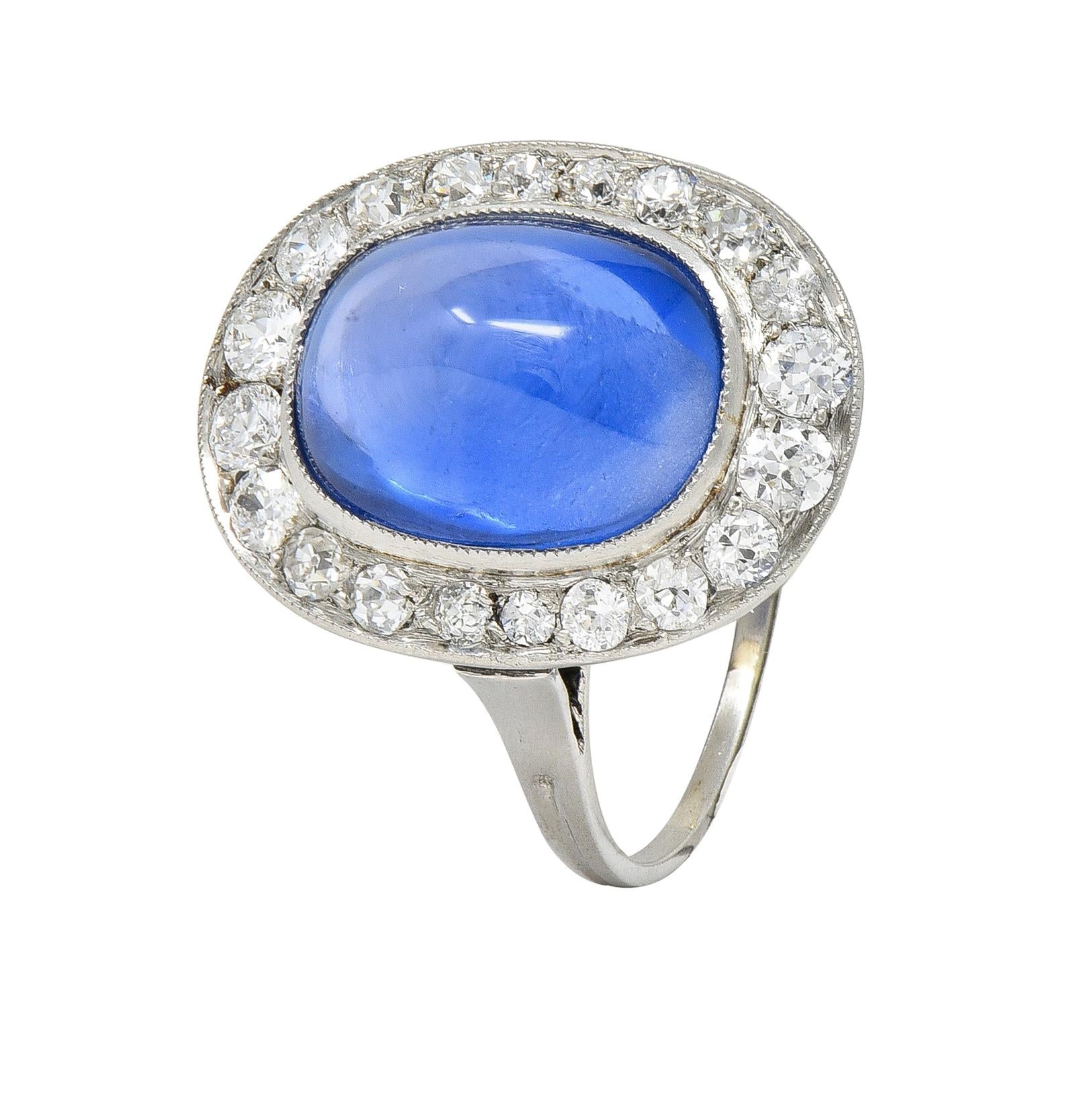 Art Deco 6.32 CTW No Heat Burma Sapphire Diamond Platinum Halo Ring AGL