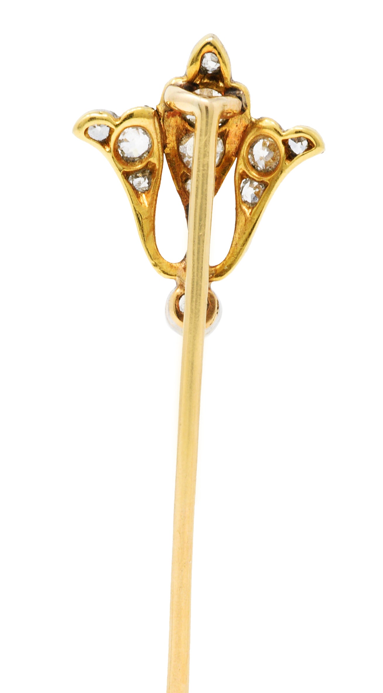 Edwardian 0.40 CTW Diamond Platinum-Topped 14 Karat Gold Lily Of The Valley StickpinStick Pin - Wilson's Estate Jewelry