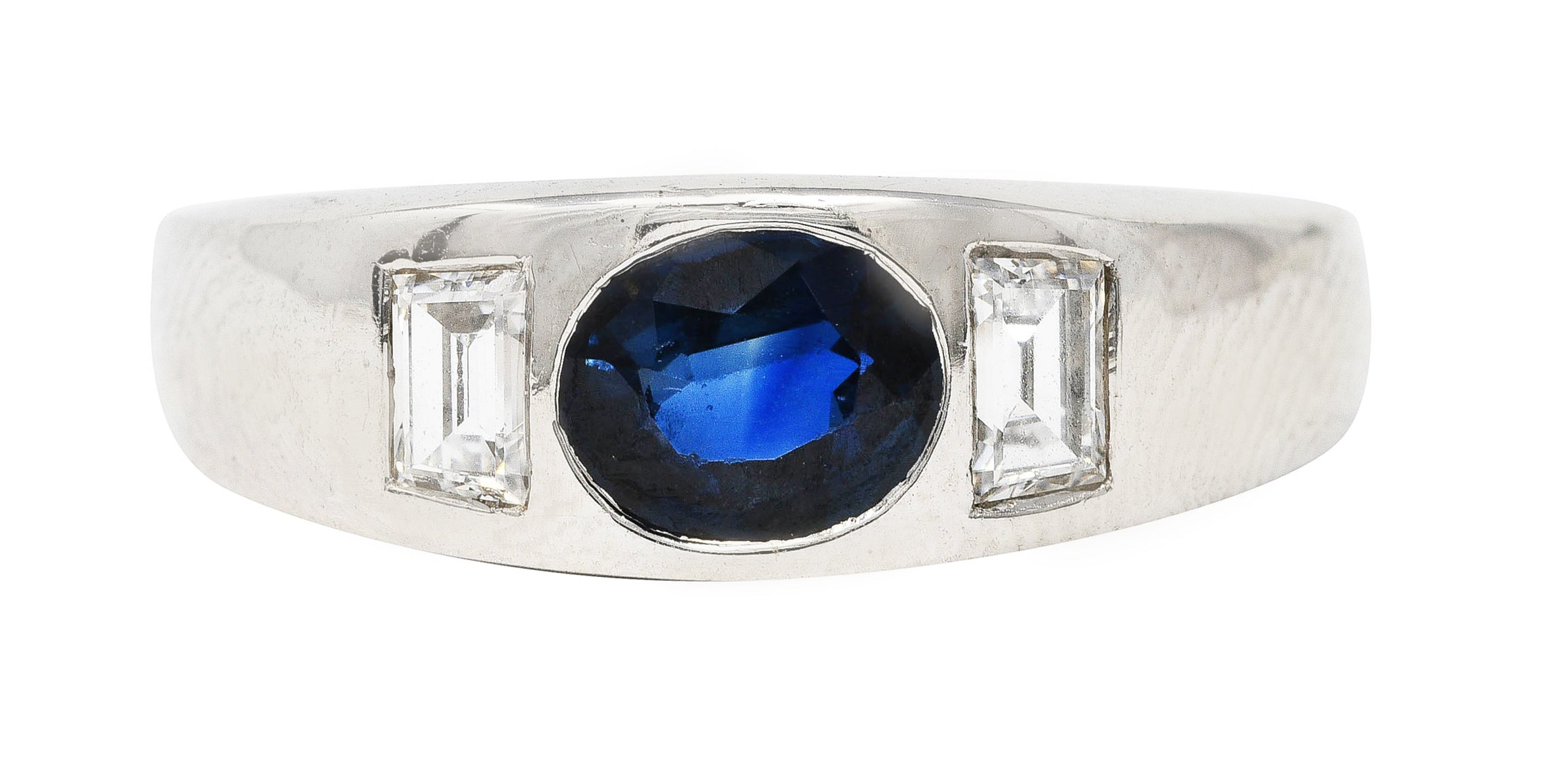 Contemporary 1.50 CTW Sapphire Diamond 18 Karat White Gold Men's Gypsy Ring Wilson's Estate Jewelry