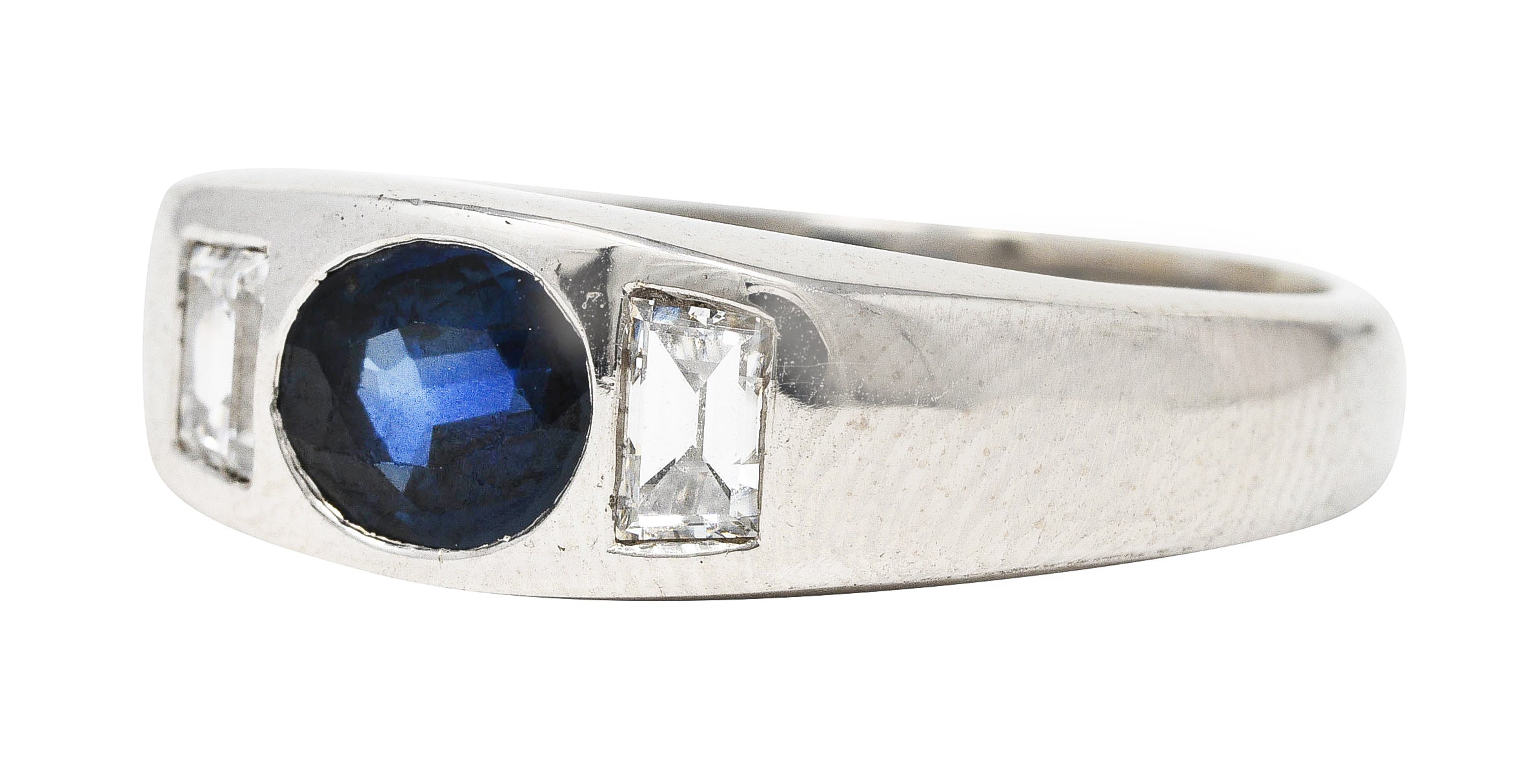 Contemporary 1.50 CTW Sapphire Diamond 18 Karat White Gold Men's Gypsy Ring Wilson's Estate Jewelry