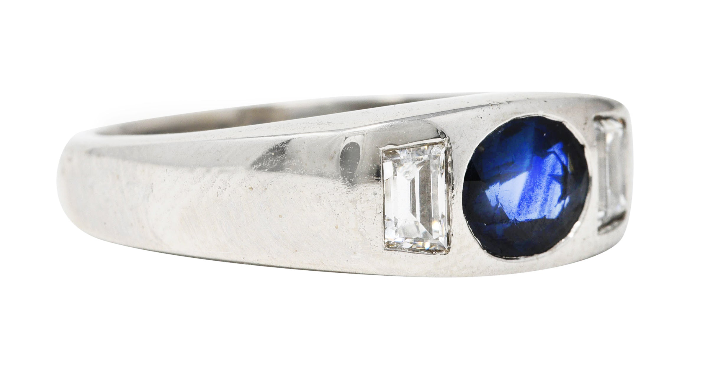 Contemporary 1.50 CTW Sapphire Diamond 18 Karat White Gold Men's Gypsy Ring Wilson's Estate Jewelry