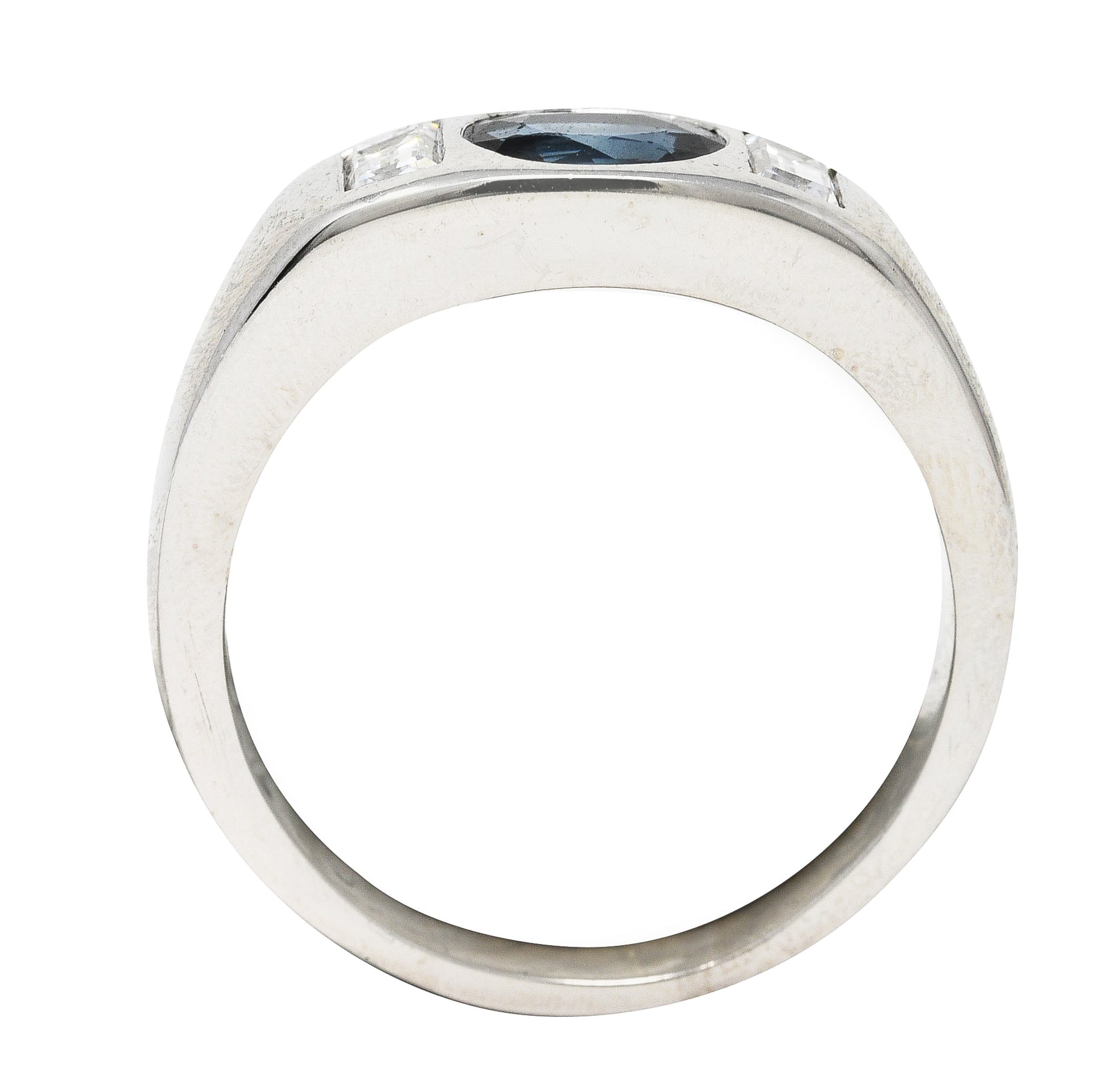 Contemporary 1.50 CTW Sapphire Diamond 18 Karat White Gold Men's Gypsy Ring Wilson's Estate Jewelry