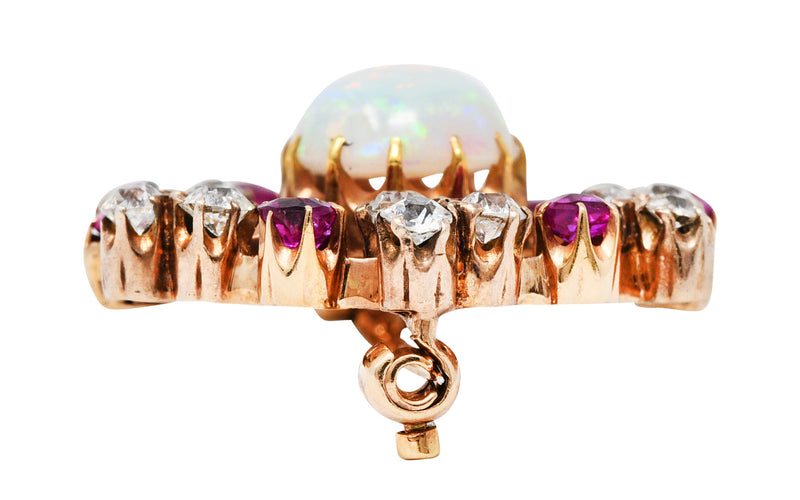 Victorian Opal 2.00 CTW Ruby Diamond 14 Karat Gold Spiral Wreath BroochBrooch - Wilson's Estate Jewelry