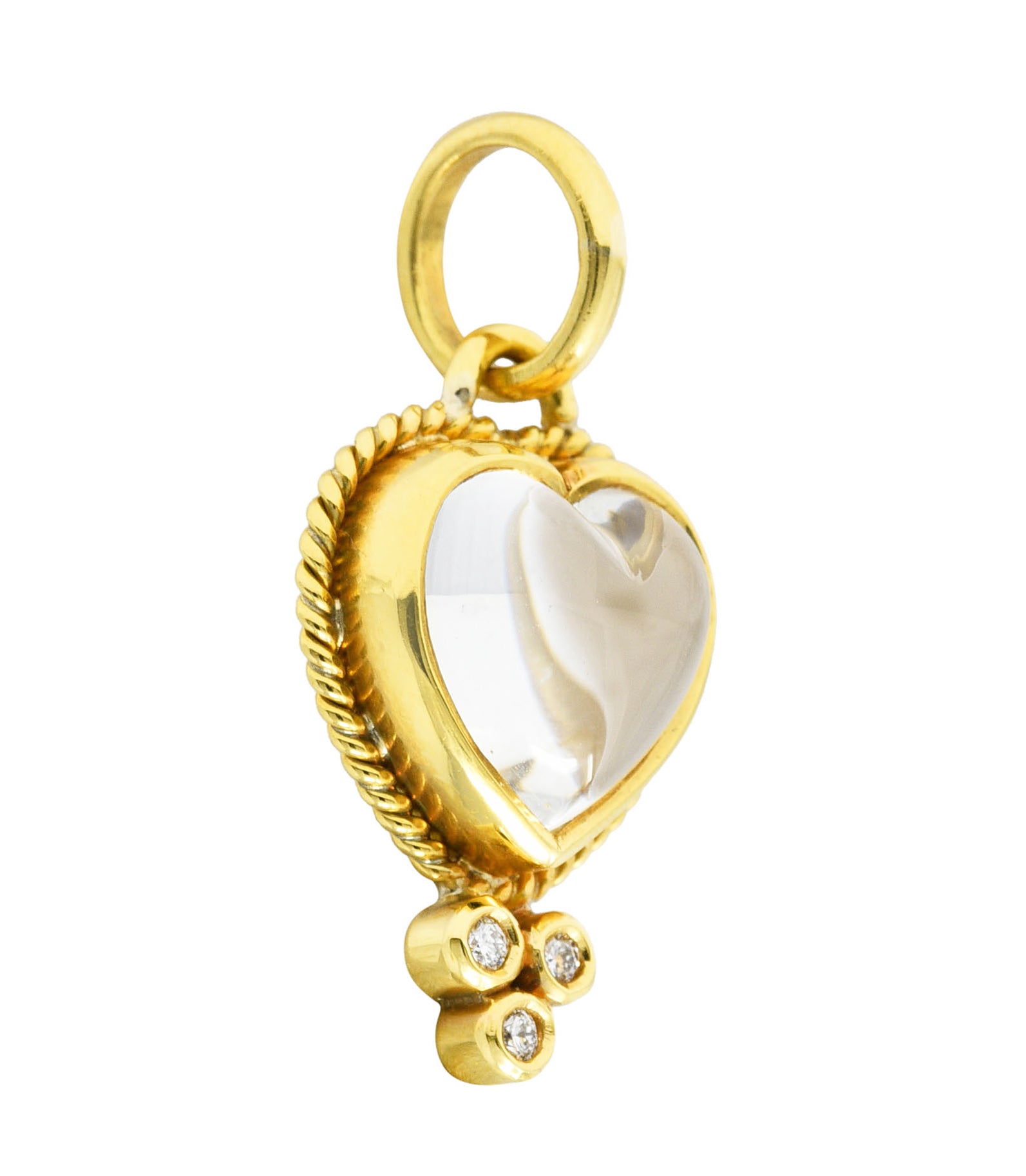 Temple St. Claire Contemporary Moonstone Cabochon Diamond 18 Karat Yellow Gold Heart Pendant Charm Wilson's Estate Jewelry