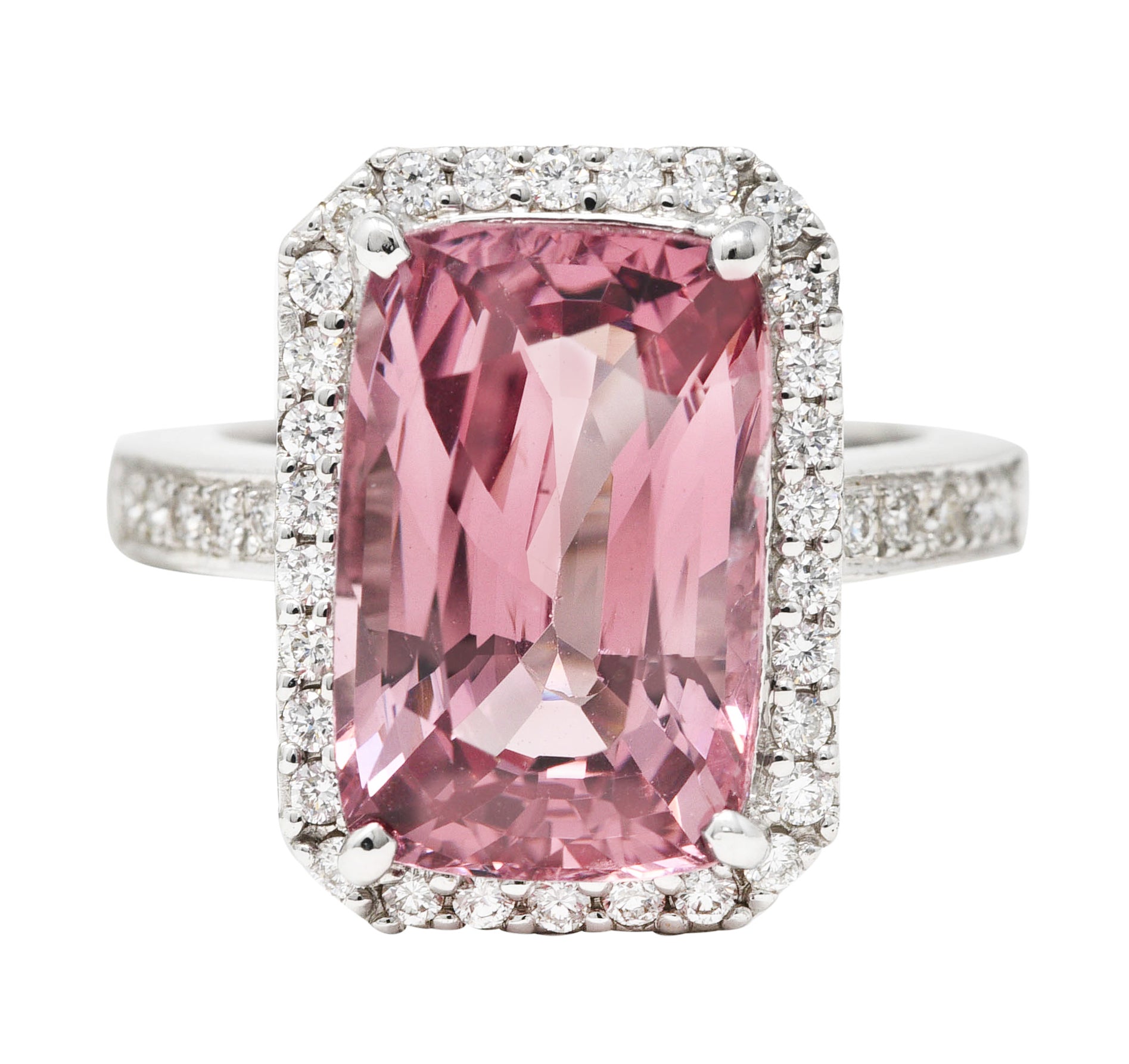 6.52 CTW Cushion Cut Spinel Diamond 18 Karat White Gold Halo Cocktail Ring Wilson's Estate Jewelry